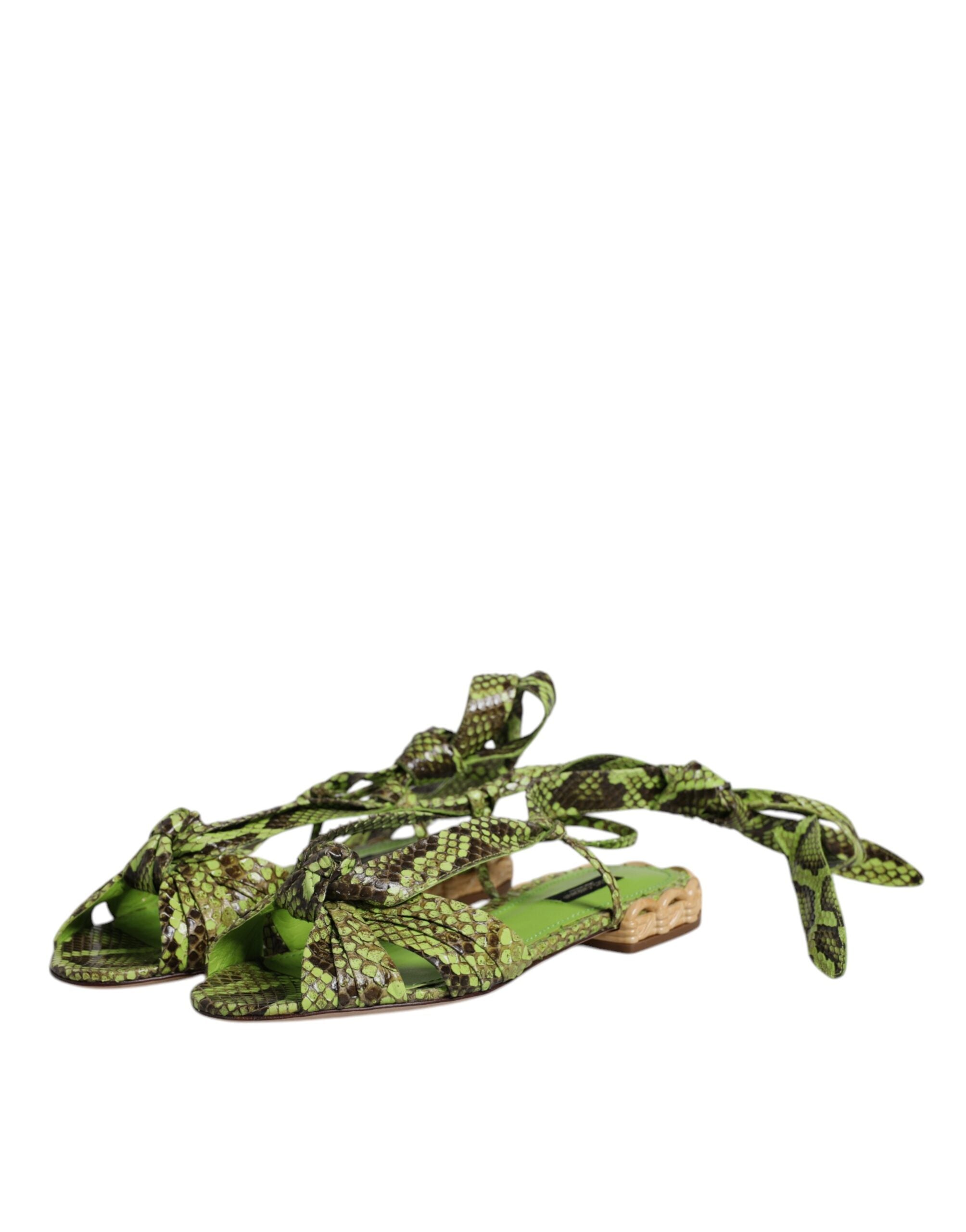 Dolce & Gabbana Green Animal Print Ankle Wrap Sandals Shoes - ACCEXO