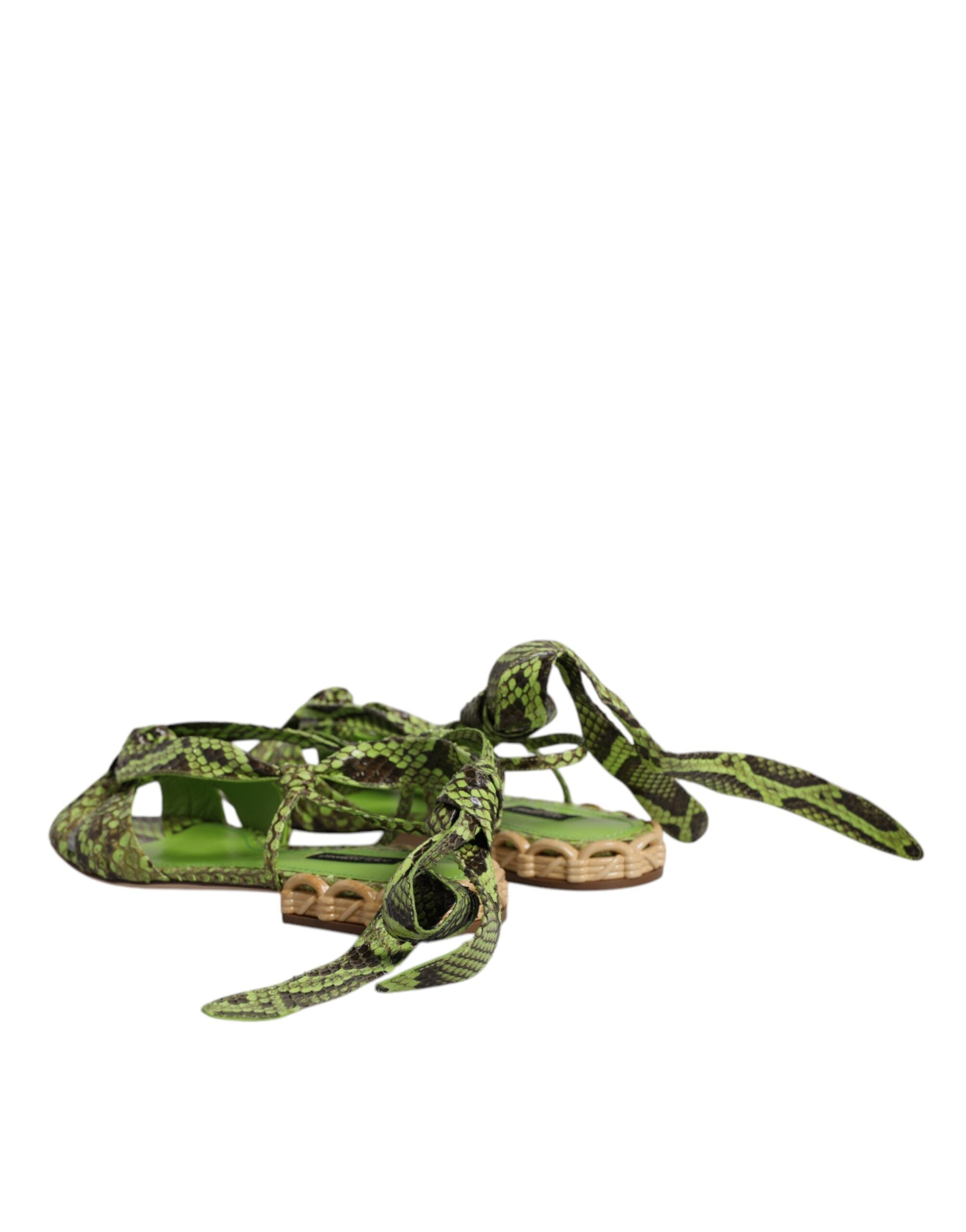 Dolce & Gabbana Green Animal Print Ankle Wrap Sandals Shoes - ACCEXO
