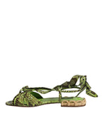 Dolce & Gabbana Green Animal Print Ankle Wrap Sandals Shoes - ACCEXO