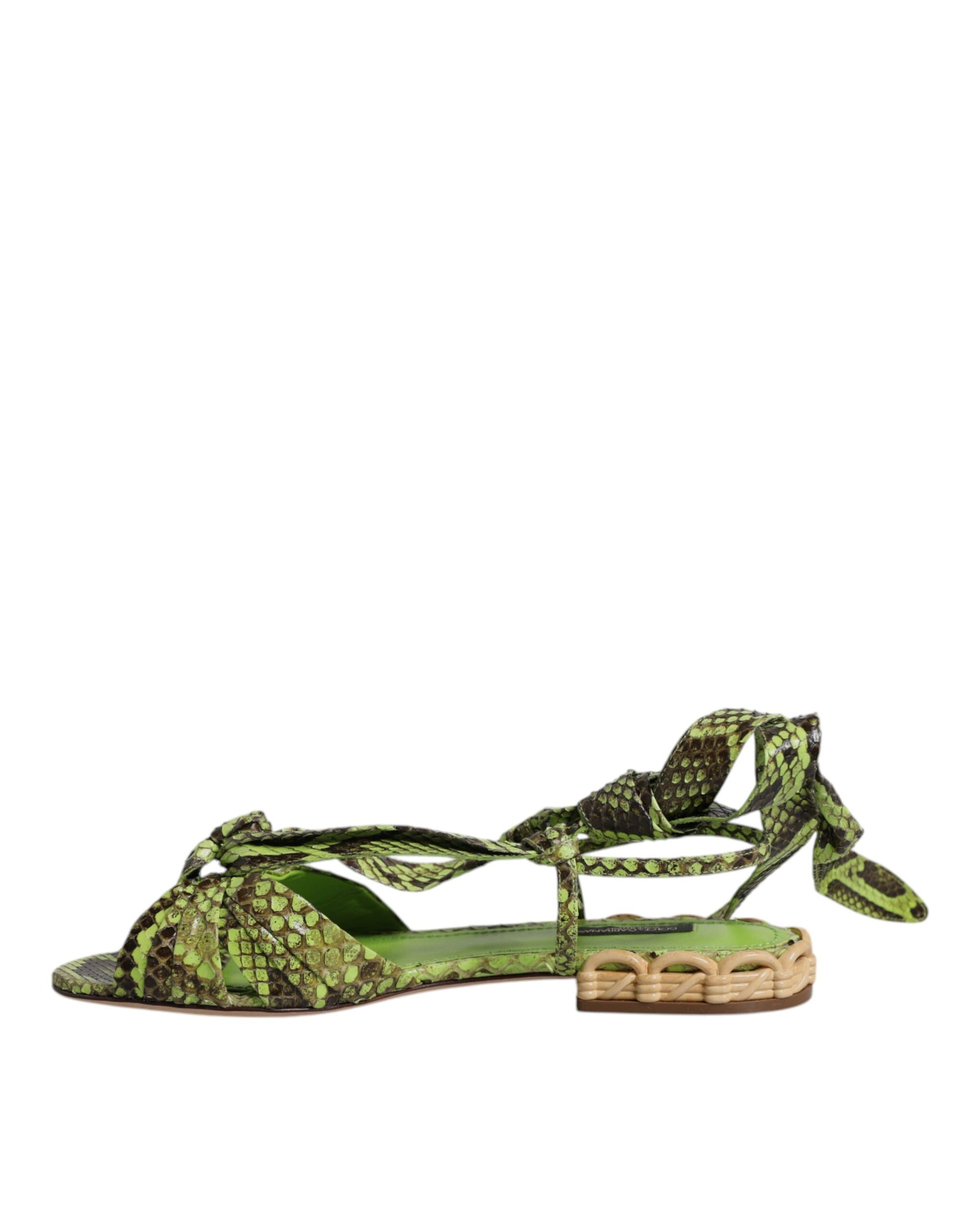 Dolce & Gabbana Green Animal Print Ankle Wrap Sandals Shoes - ACCEXO