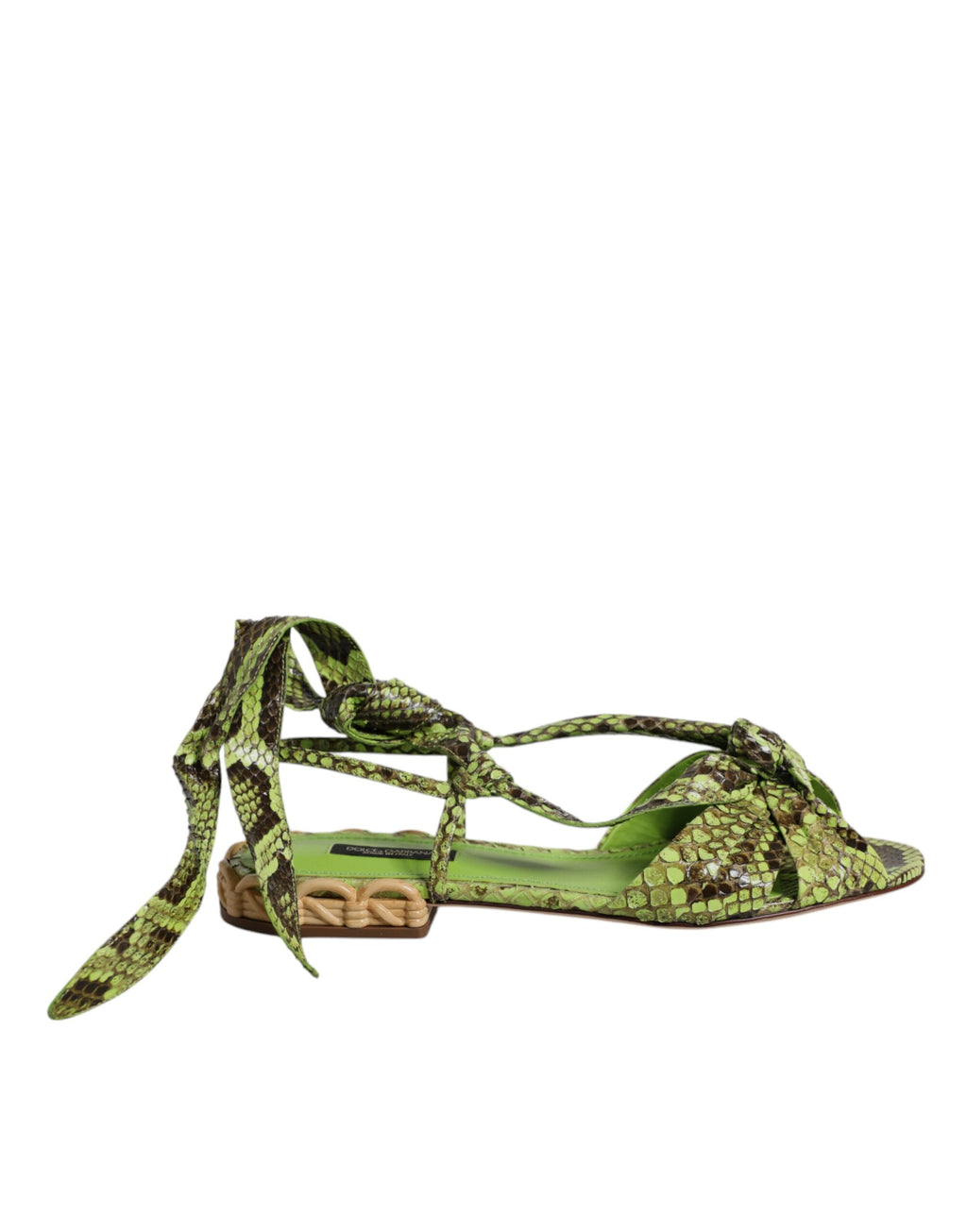 Dolce & Gabbana Green Animal Print Ankle Wrap Sandals Shoes - ACCEXO