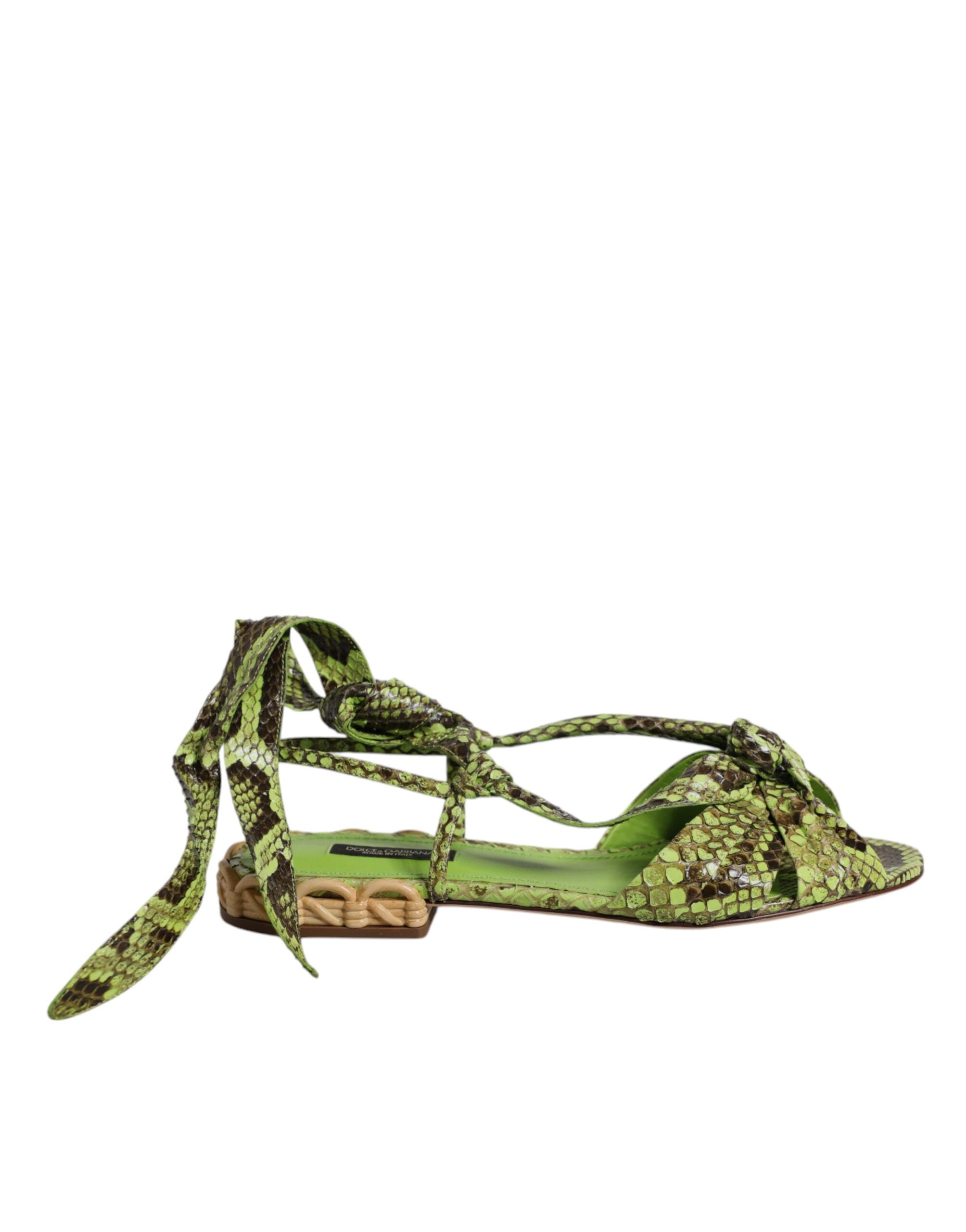 Dolce & Gabbana Green Animal Print Ankle Wrap Sandals Shoes - ACCEXO