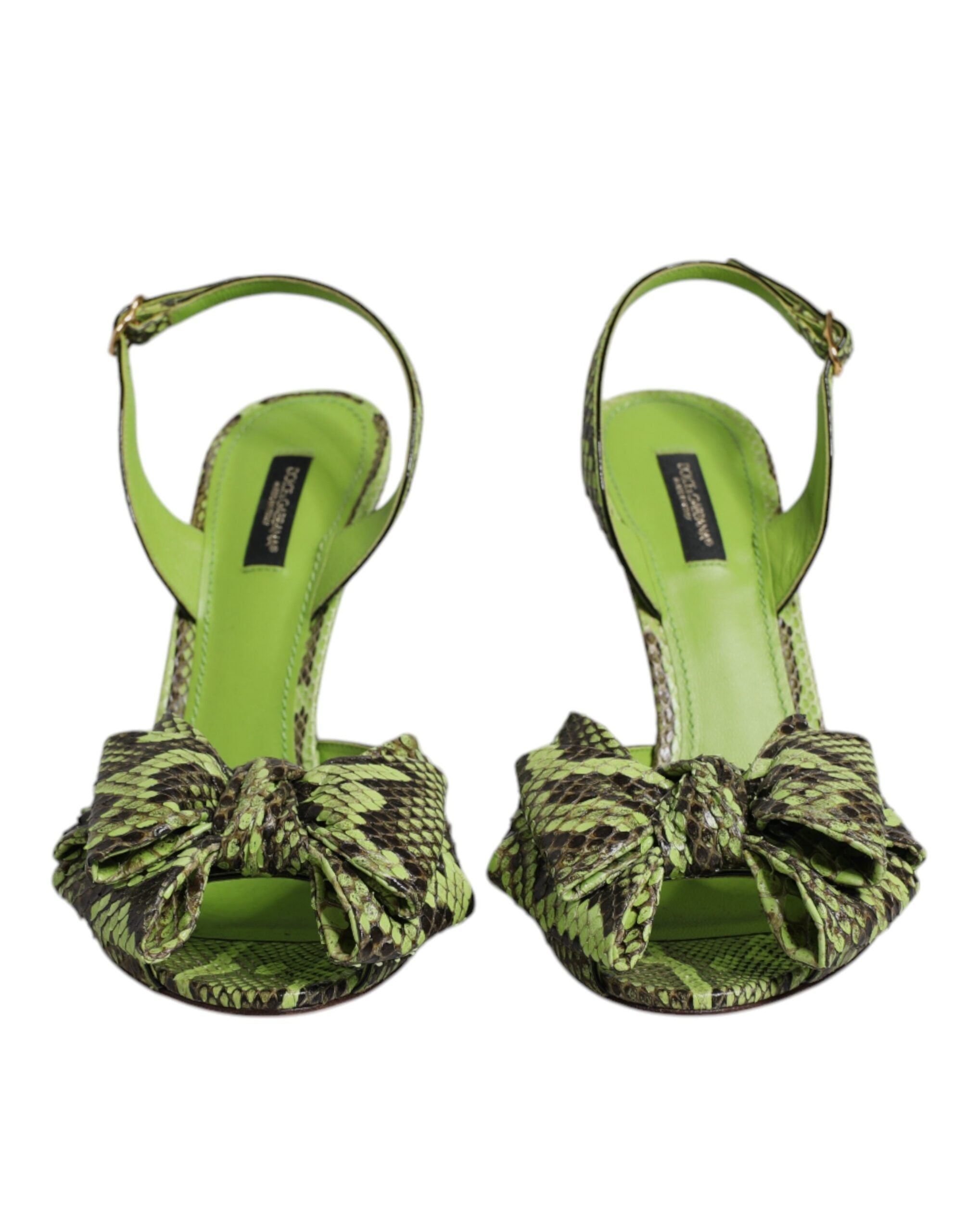 Dolce & Gabbana Green Python Leather Heels Sandals Shoes - ACCEXO