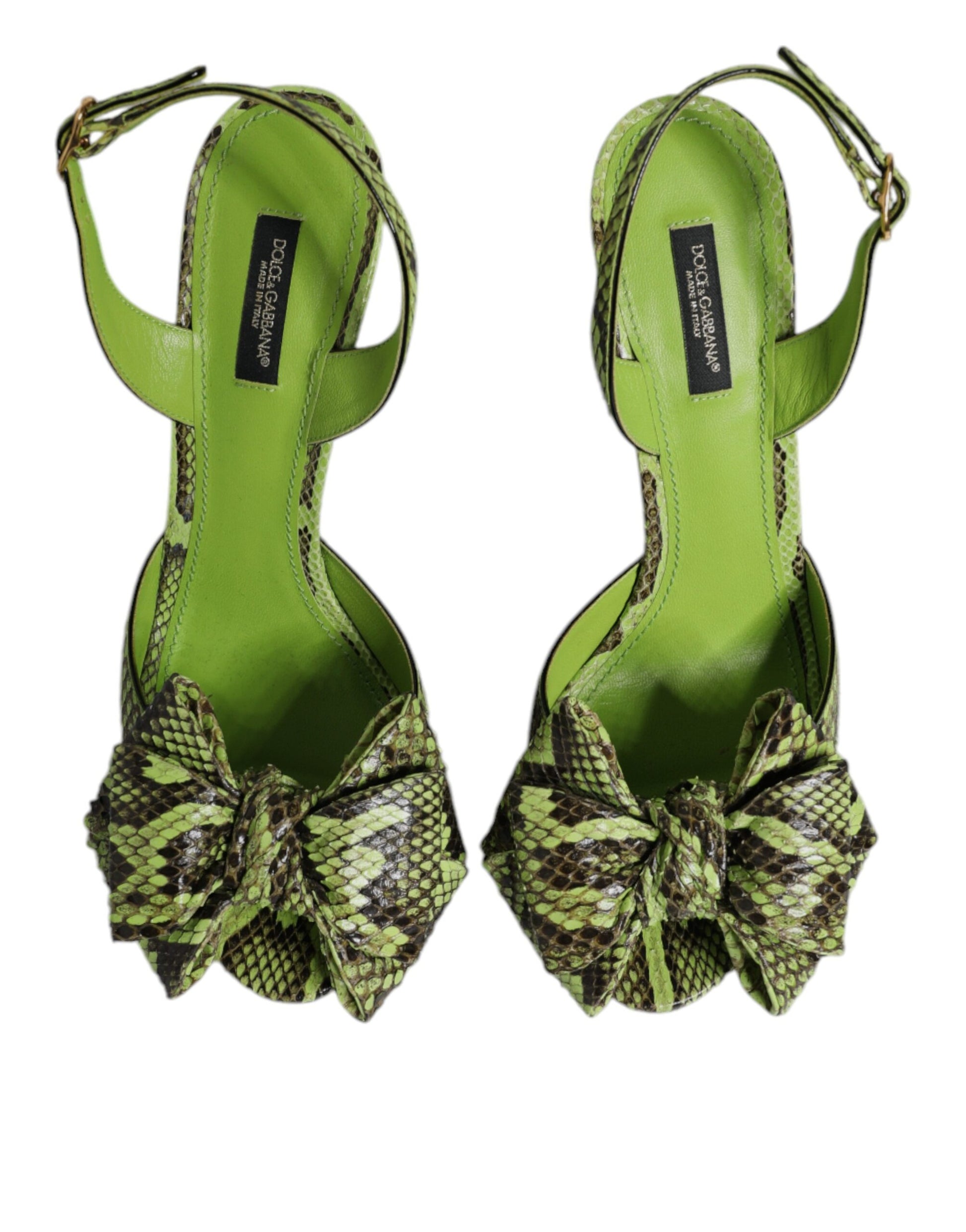 Dolce & Gabbana Green Python Leather Heels Sandals Shoes - ACCEXO