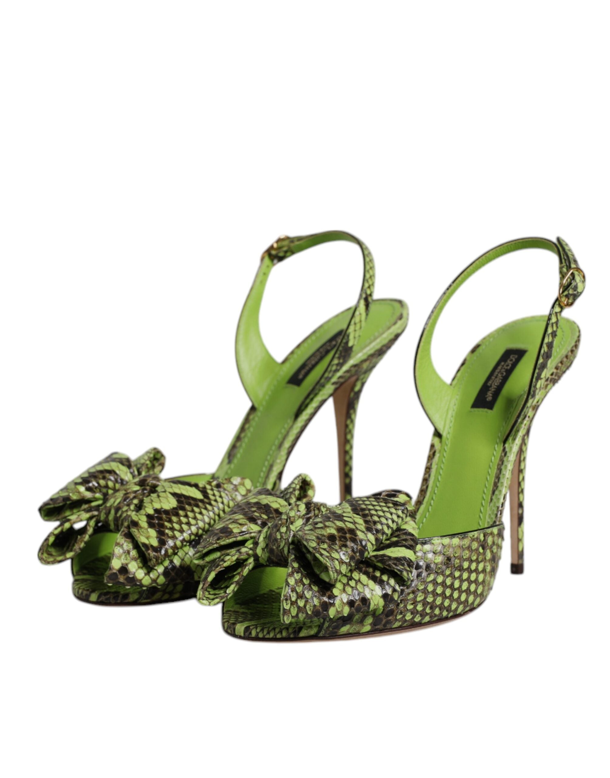 Dolce & Gabbana Green Python Leather Heels Sandals Shoes - ACCEXO