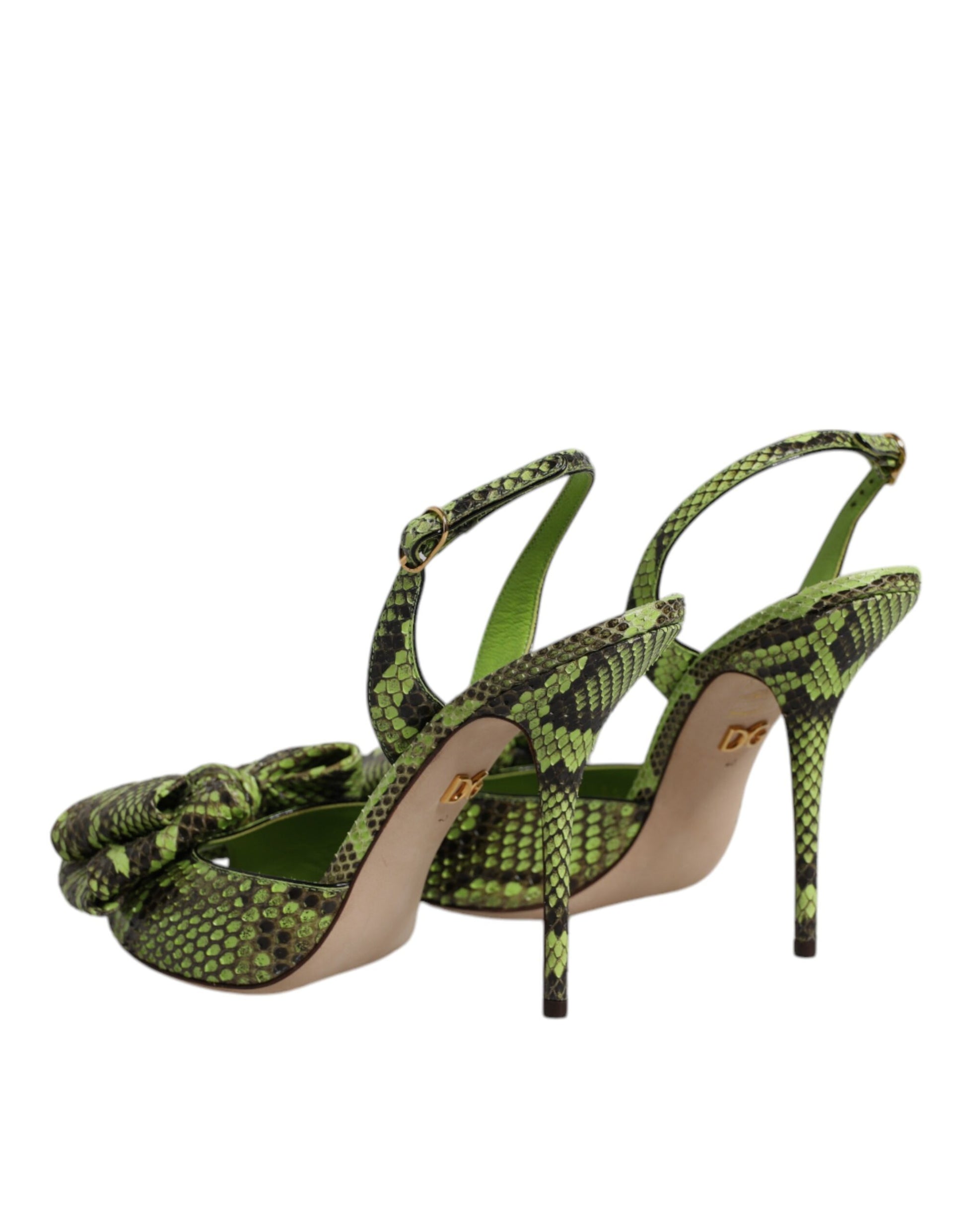 Dolce & Gabbana Green Python Leather Heels Sandals Shoes - ACCEXO