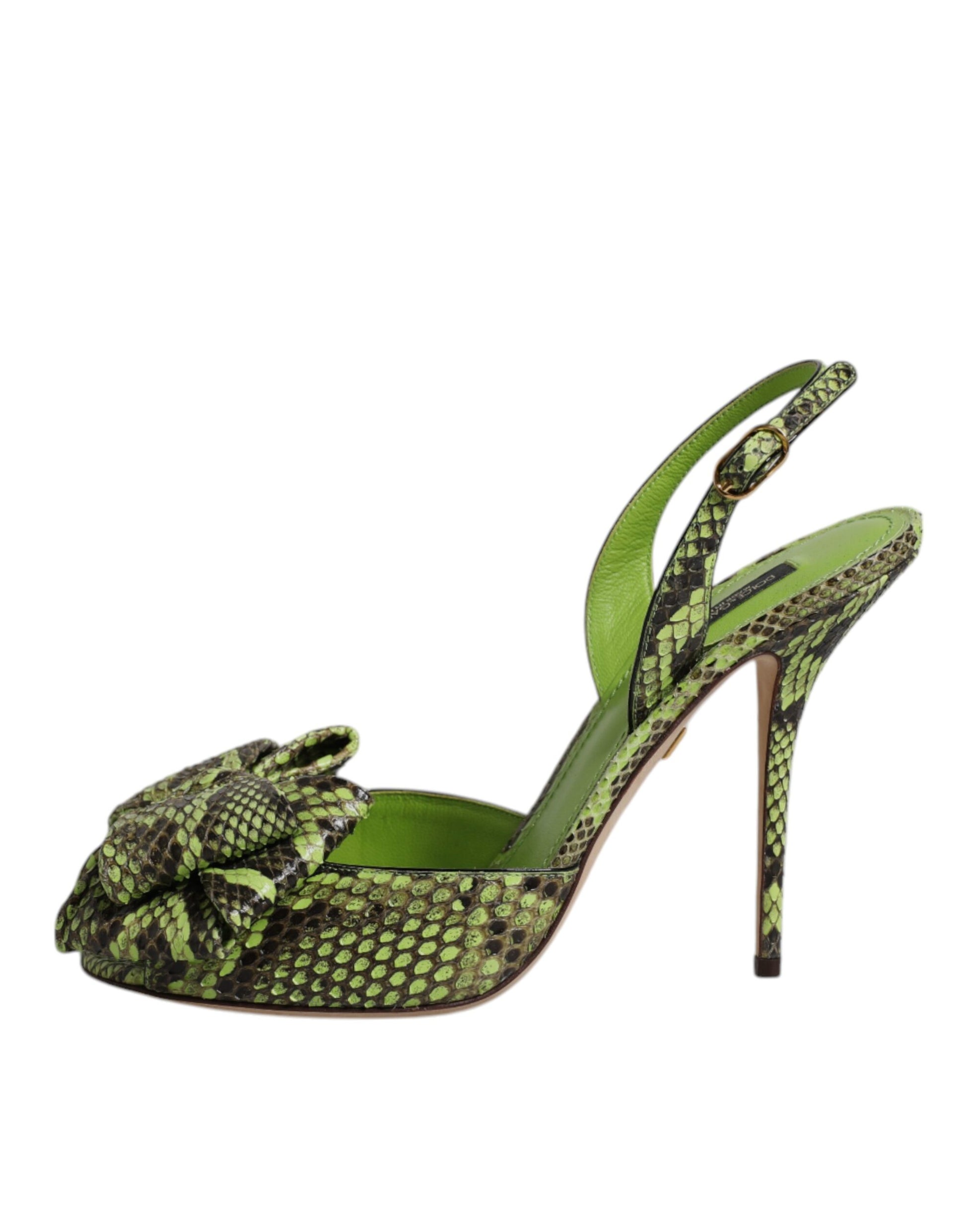 Dolce & Gabbana Green Python Leather Heels Sandals Shoes - ACCEXO
