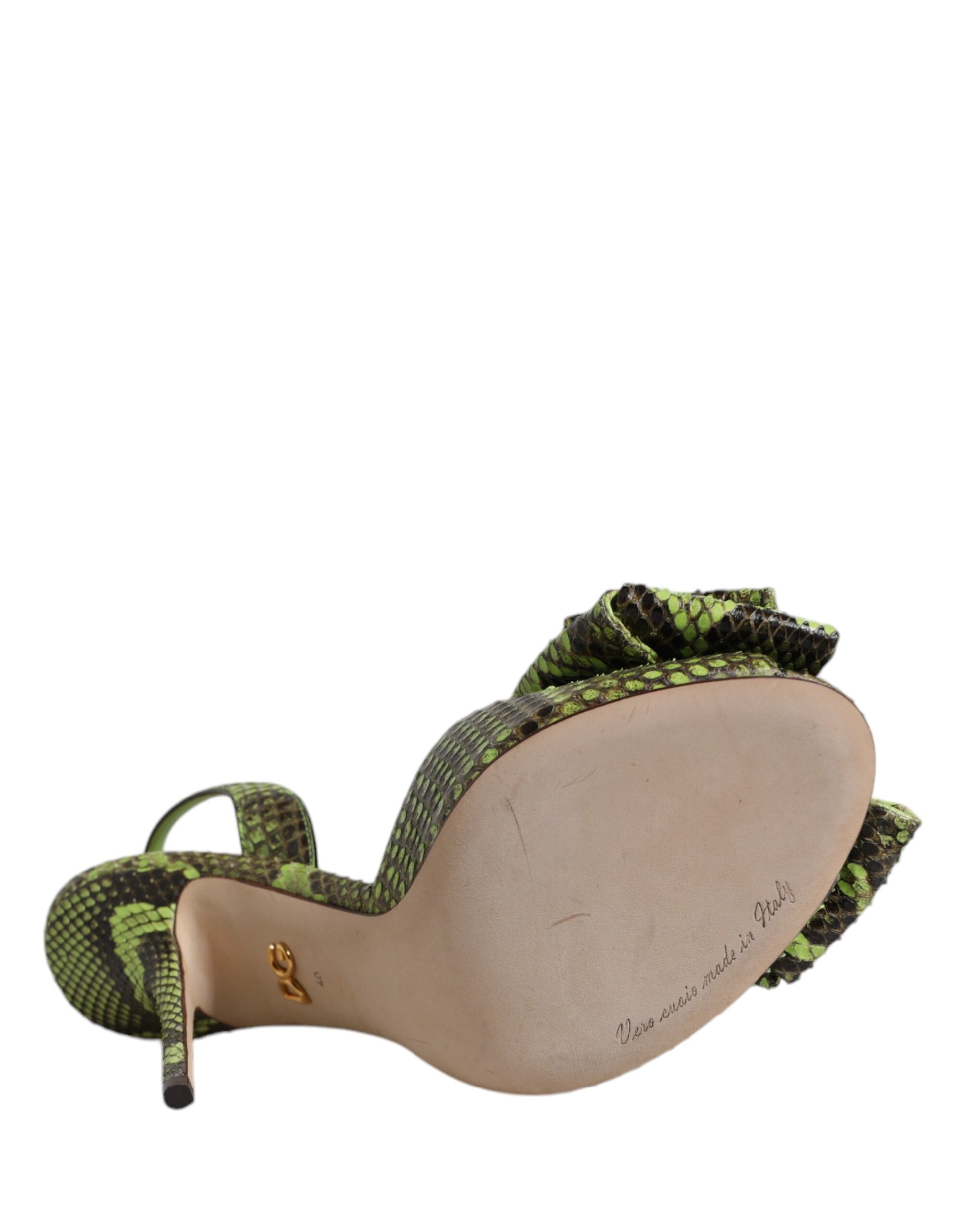 Dolce & Gabbana Green Python Leather Heels Sandals Shoes - ACCEXO