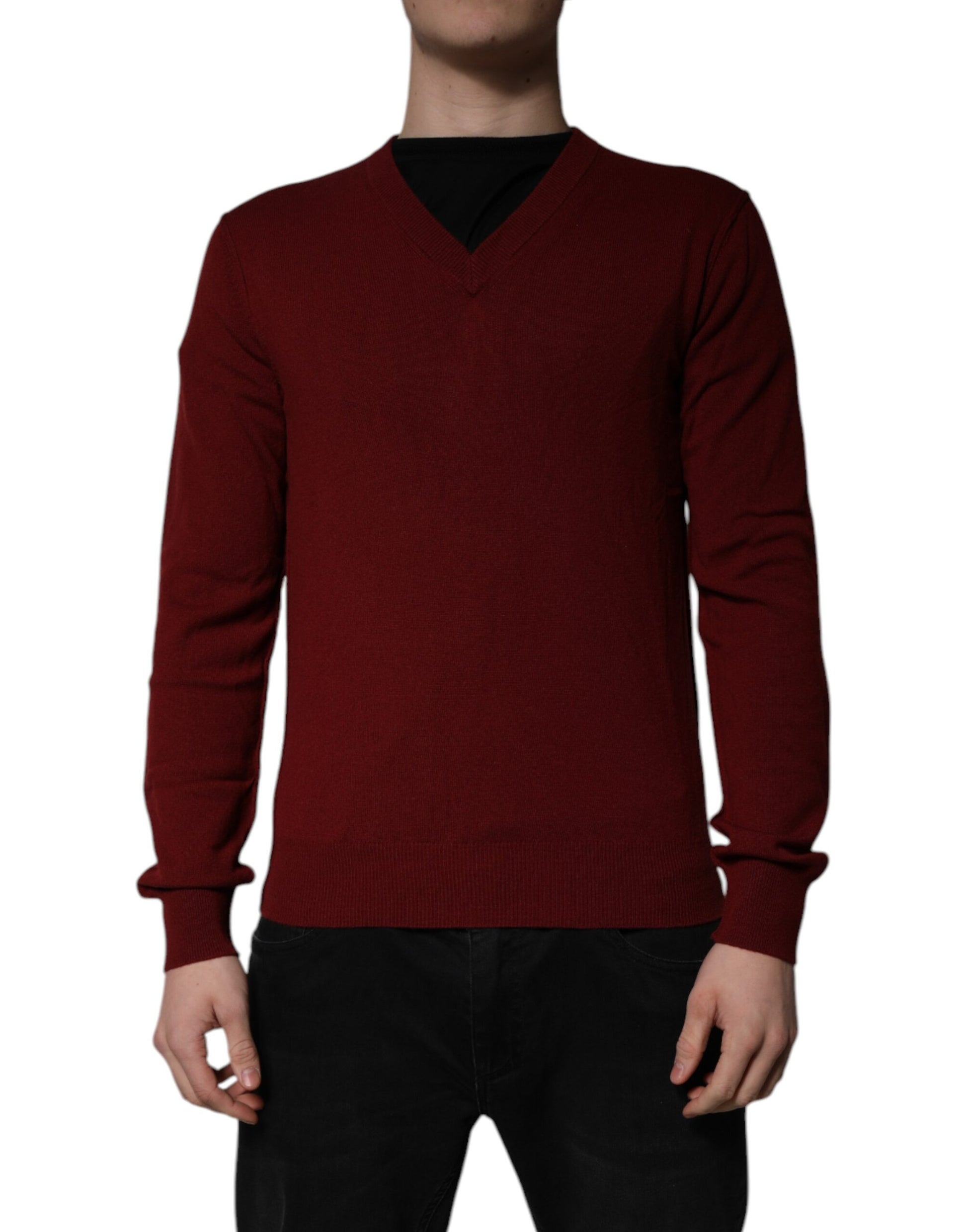 Dolce & Gabbana Maroon Cashmere V-neck Men Pullover Sweater - ACCEXO