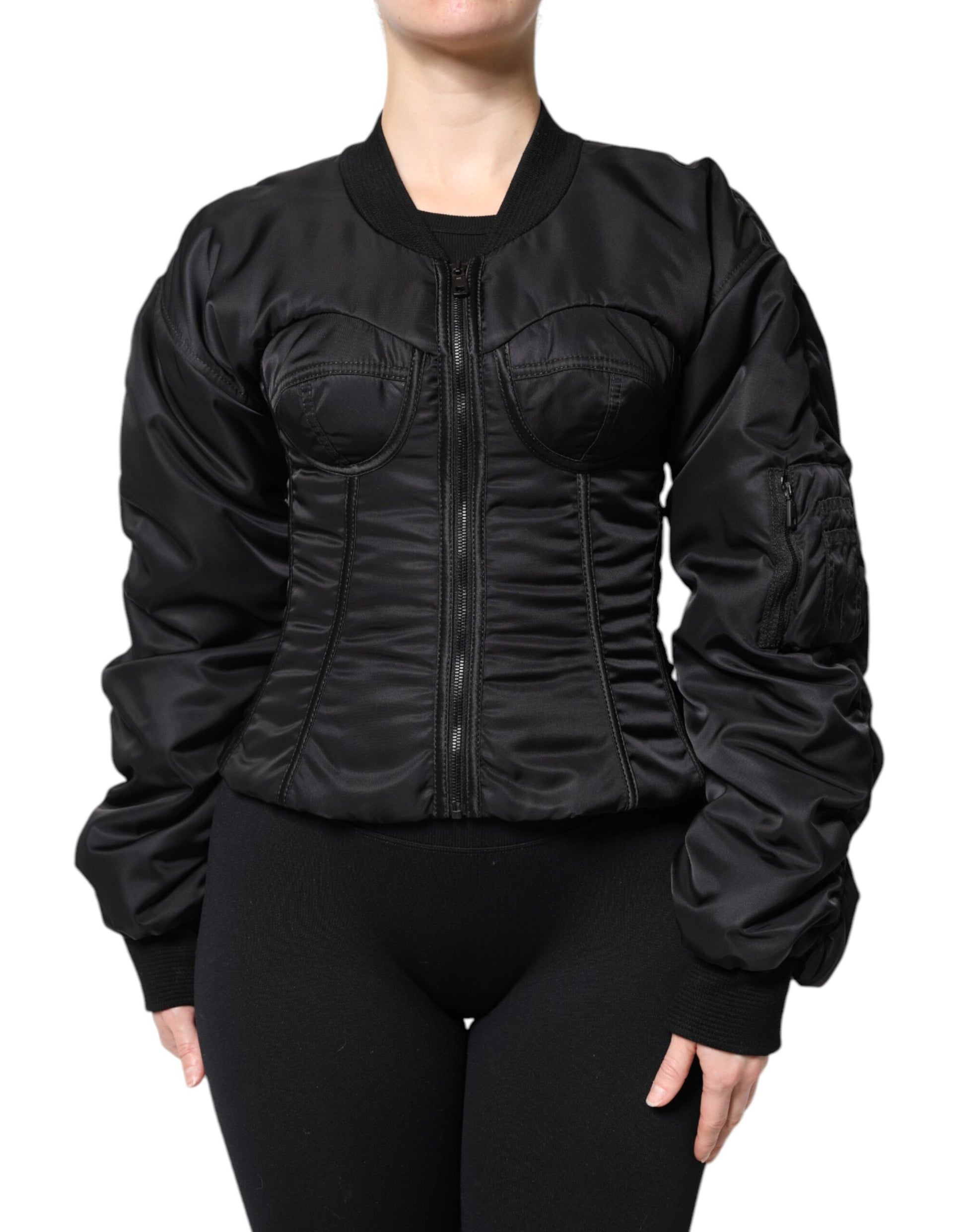 Dolce & Gabbana Black Nylon Full Zip Bustier Corset Jacket - ACCEXO