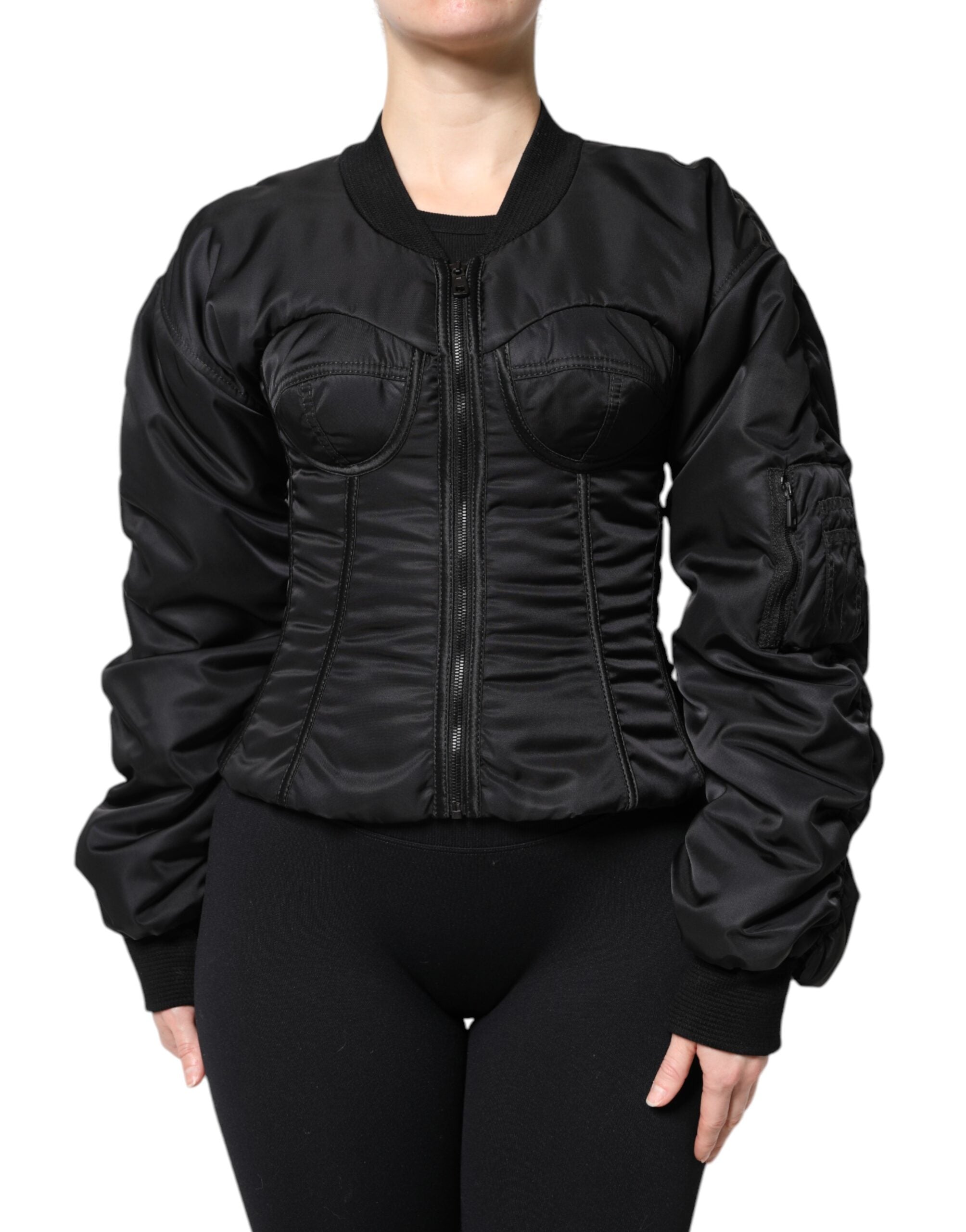 Dolce & Gabbana Black Nylon Full Zip Bustier Corset Jacket - ACCEXO