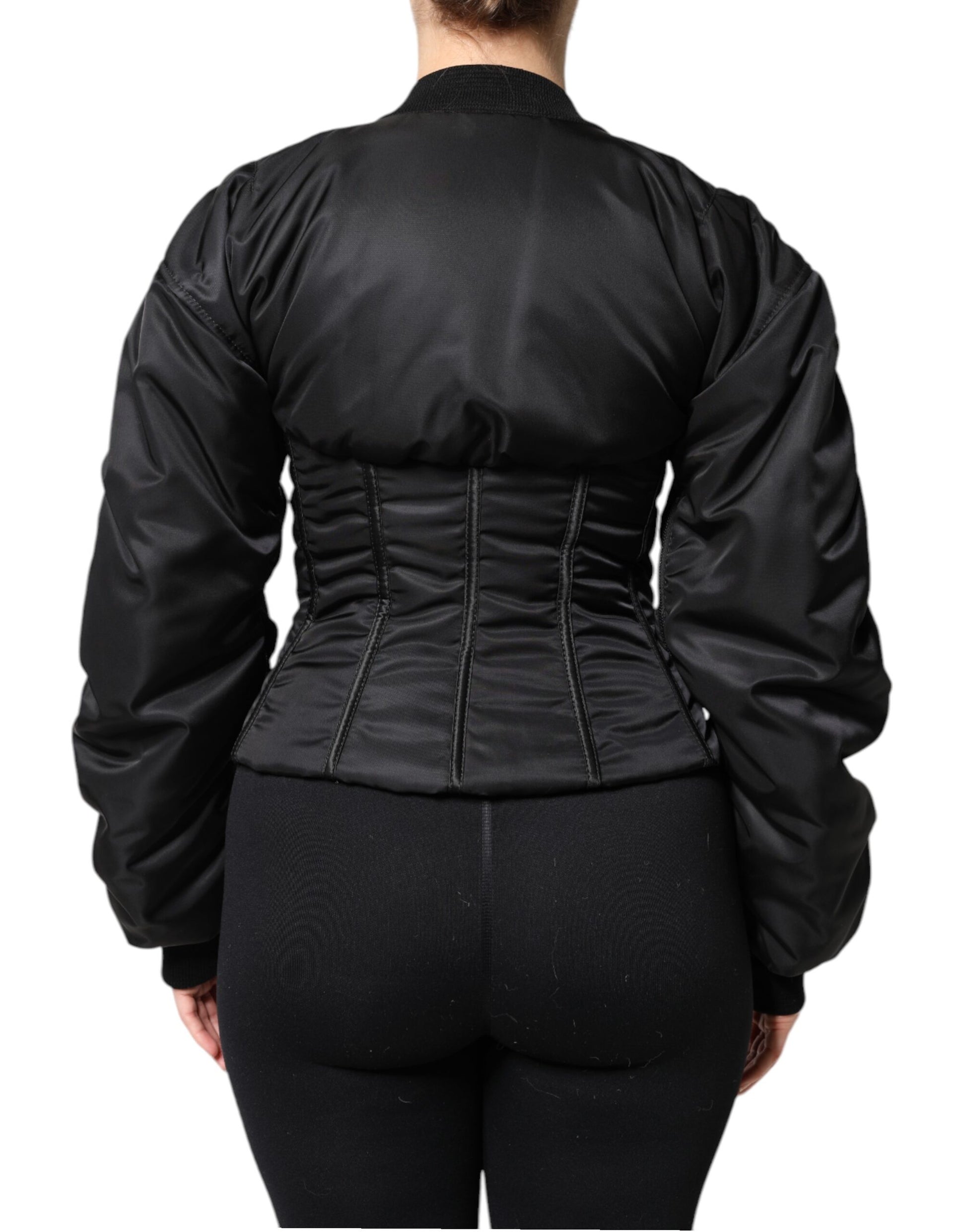 Dolce & Gabbana Black Nylon Full Zip Bustier Corset Jacket - ACCEXO