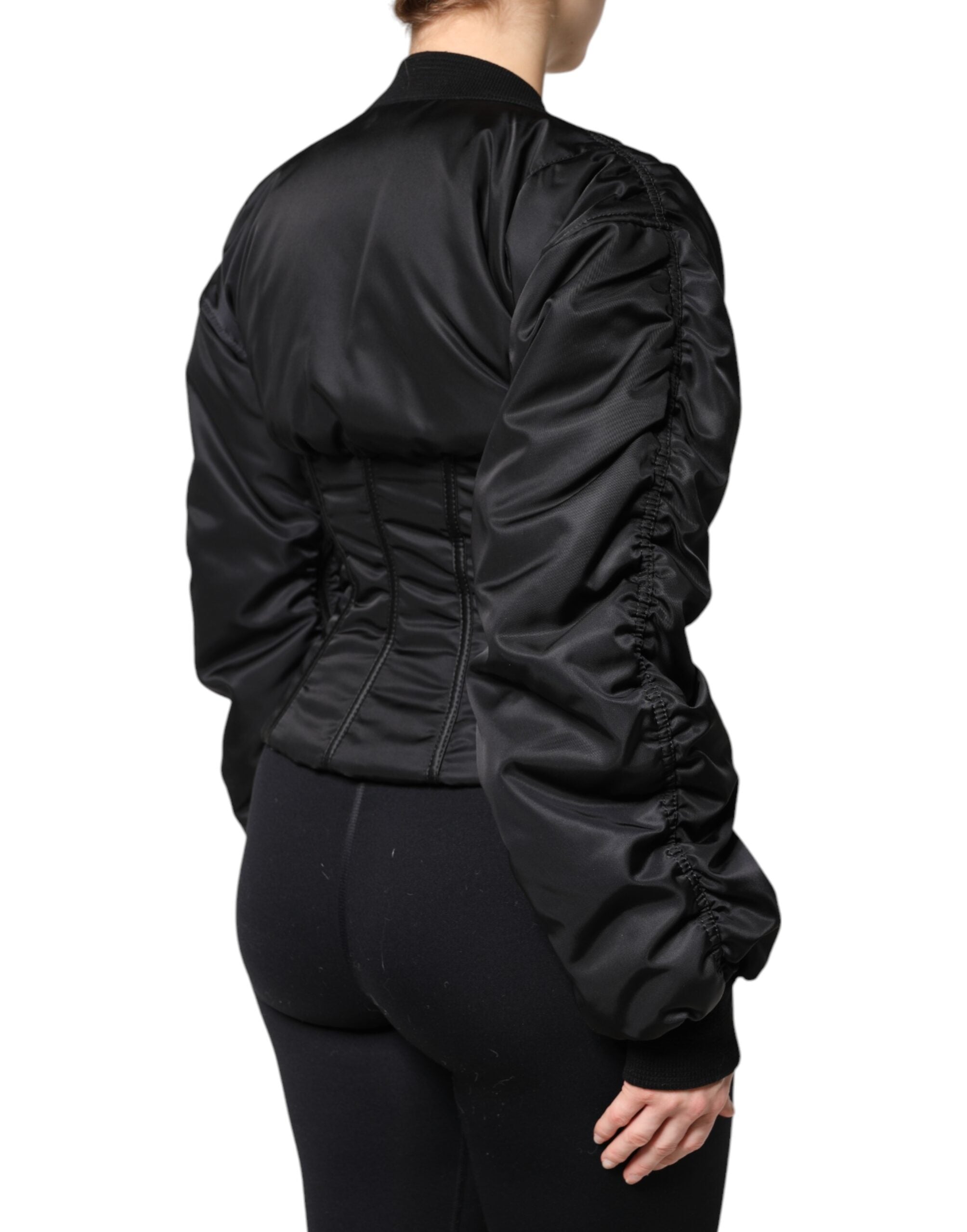 Dolce & Gabbana Black Nylon Full Zip Bustier Corset Jacket - ACCEXO