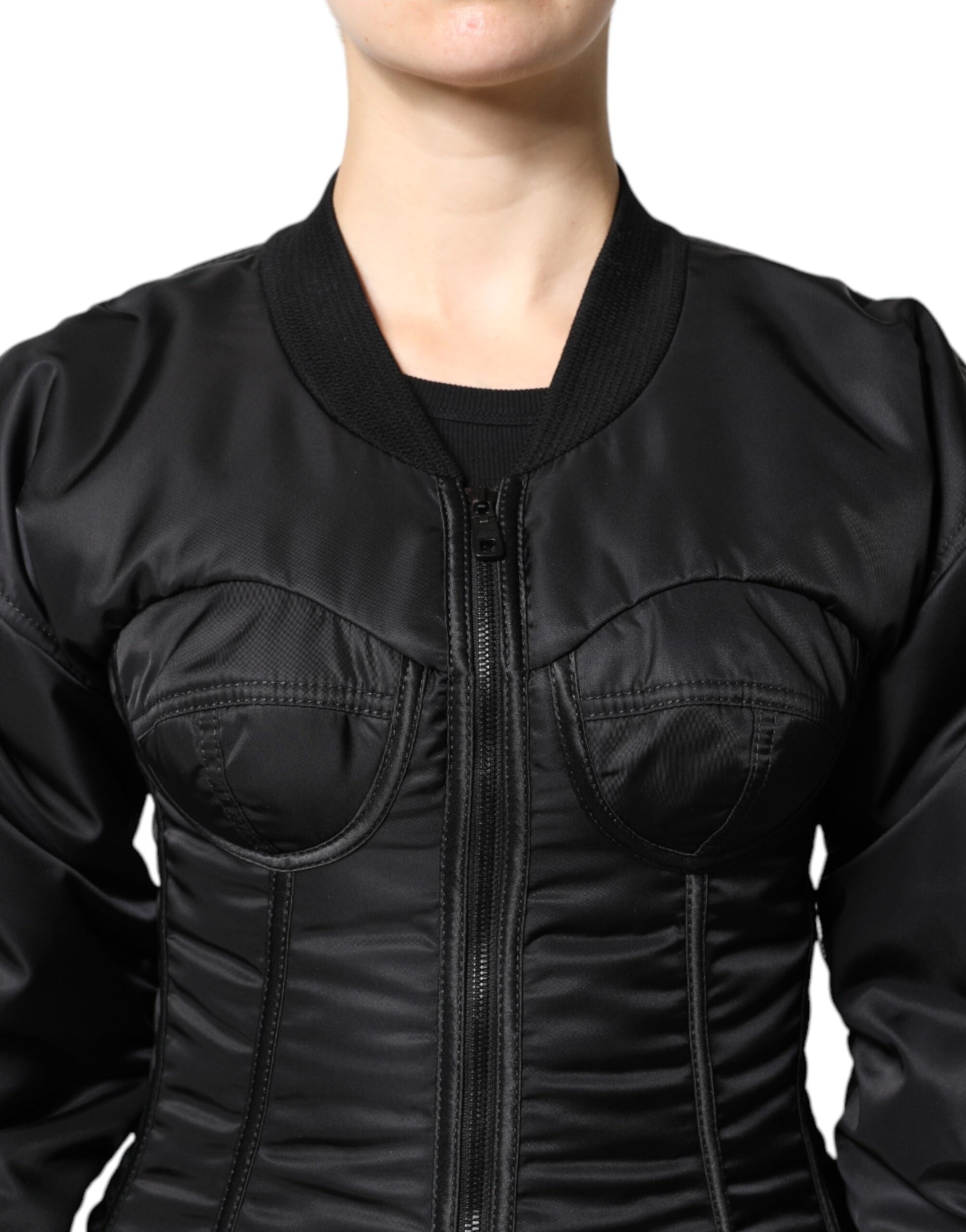 Dolce & Gabbana Black Nylon Full Zip Bustier Corset Jacket - ACCEXO