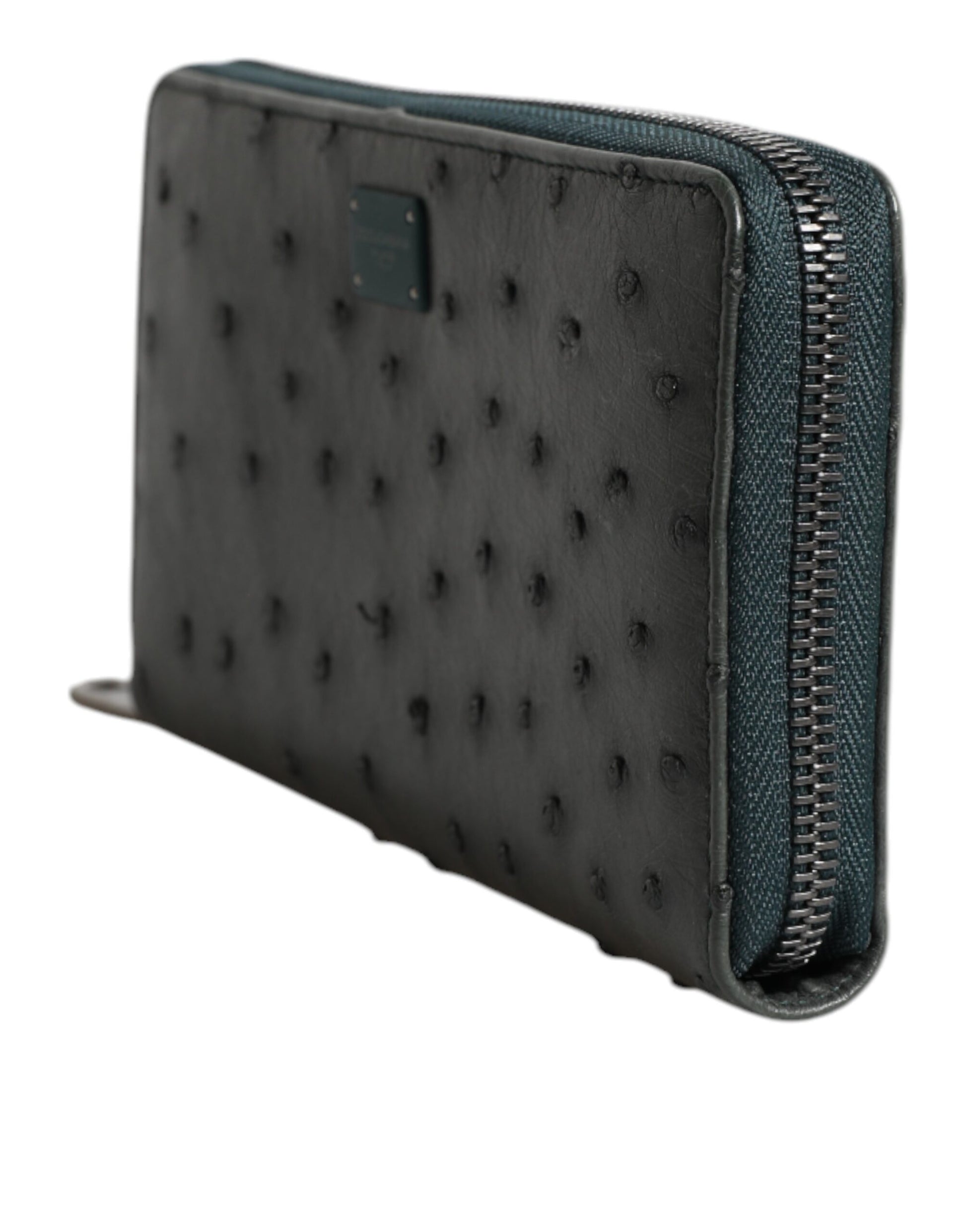 Dolce & Gabbana Green Ostrich Logo Plaque Zip Around Continental Wallet - ACCEXO