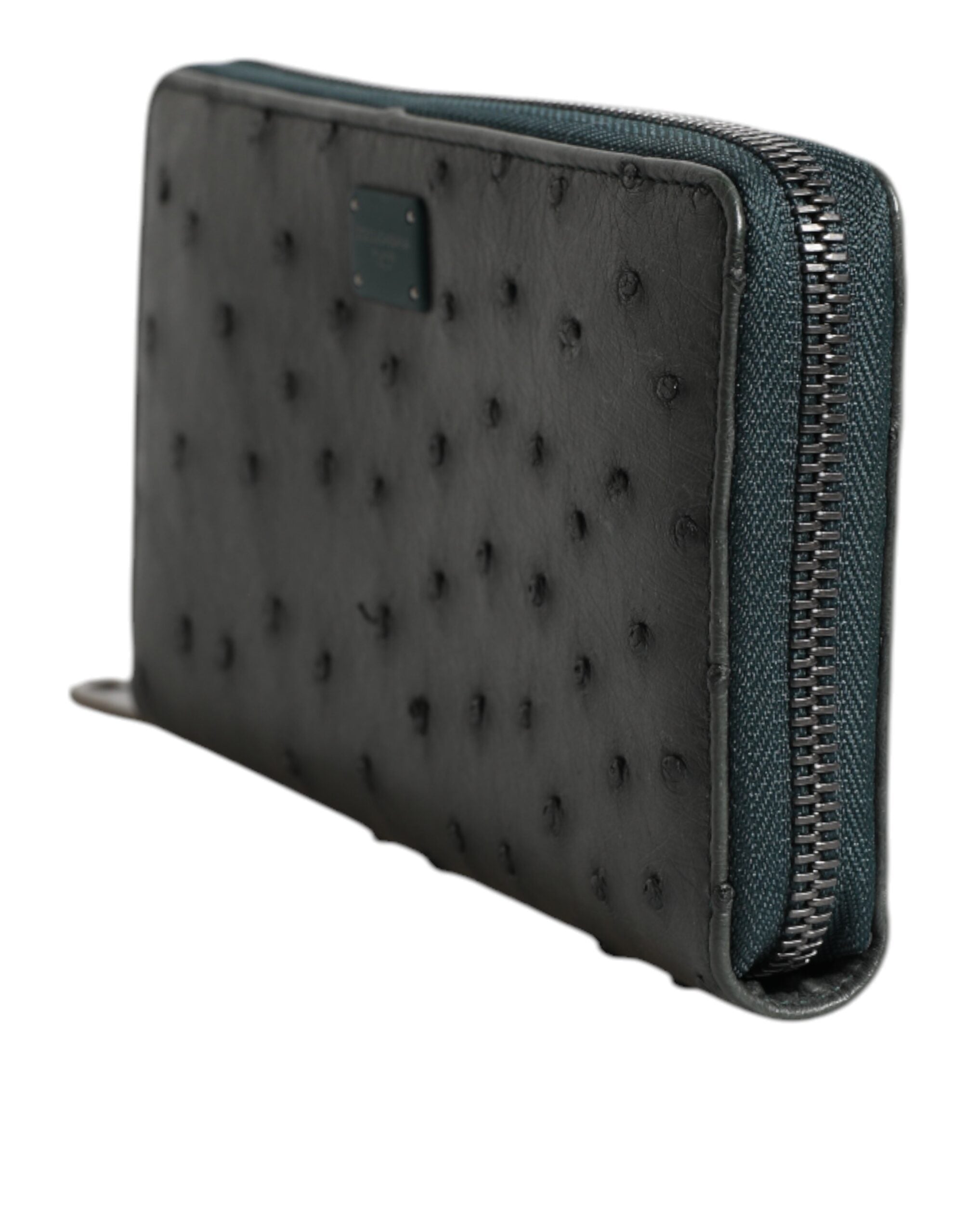 Dolce & Gabbana Green Ostrich Logo Plaque Zip Around Continental Wallet - ACCEXO