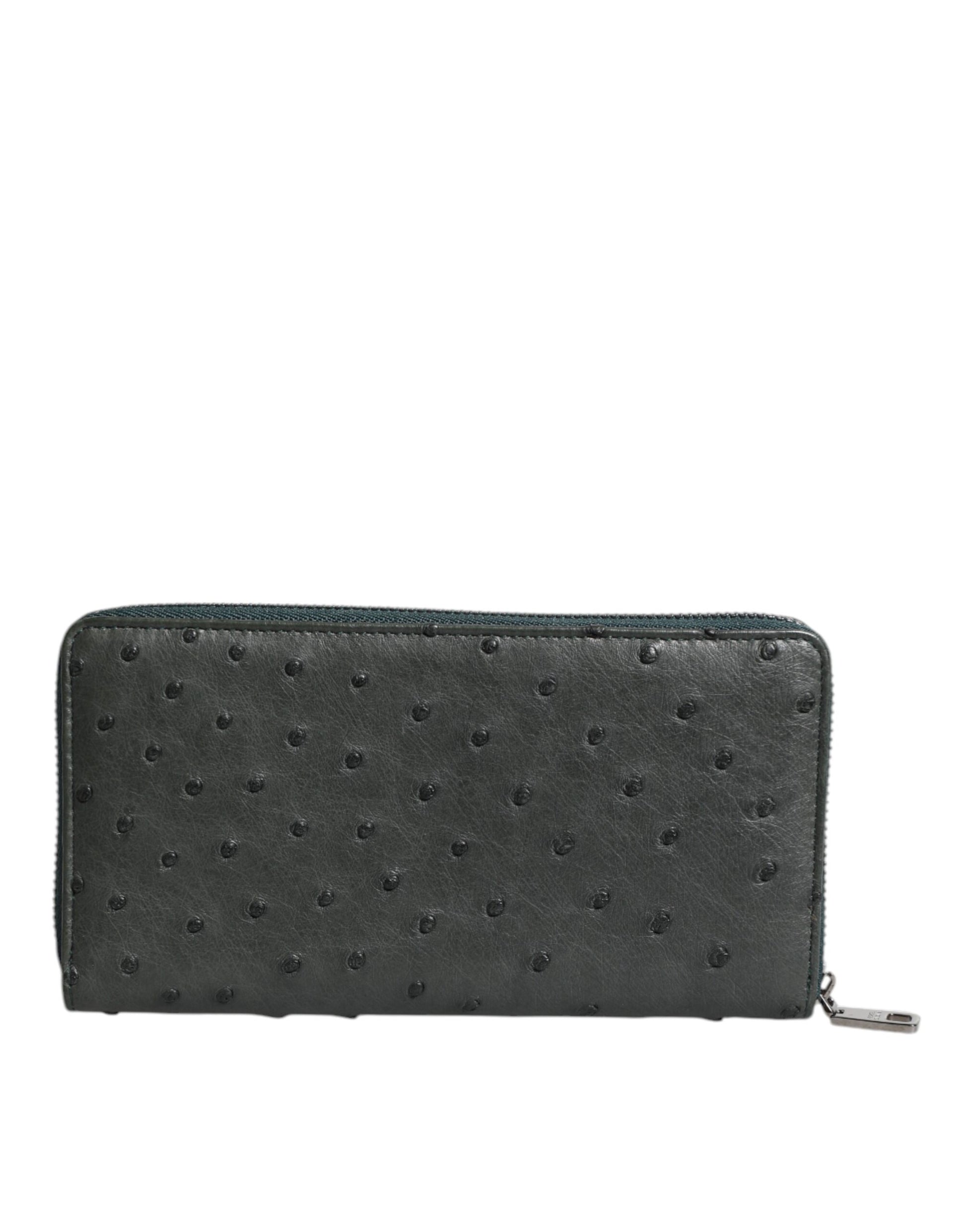Dolce & Gabbana Green Ostrich Logo Plaque Zip Around Continental Wallet - ACCEXO