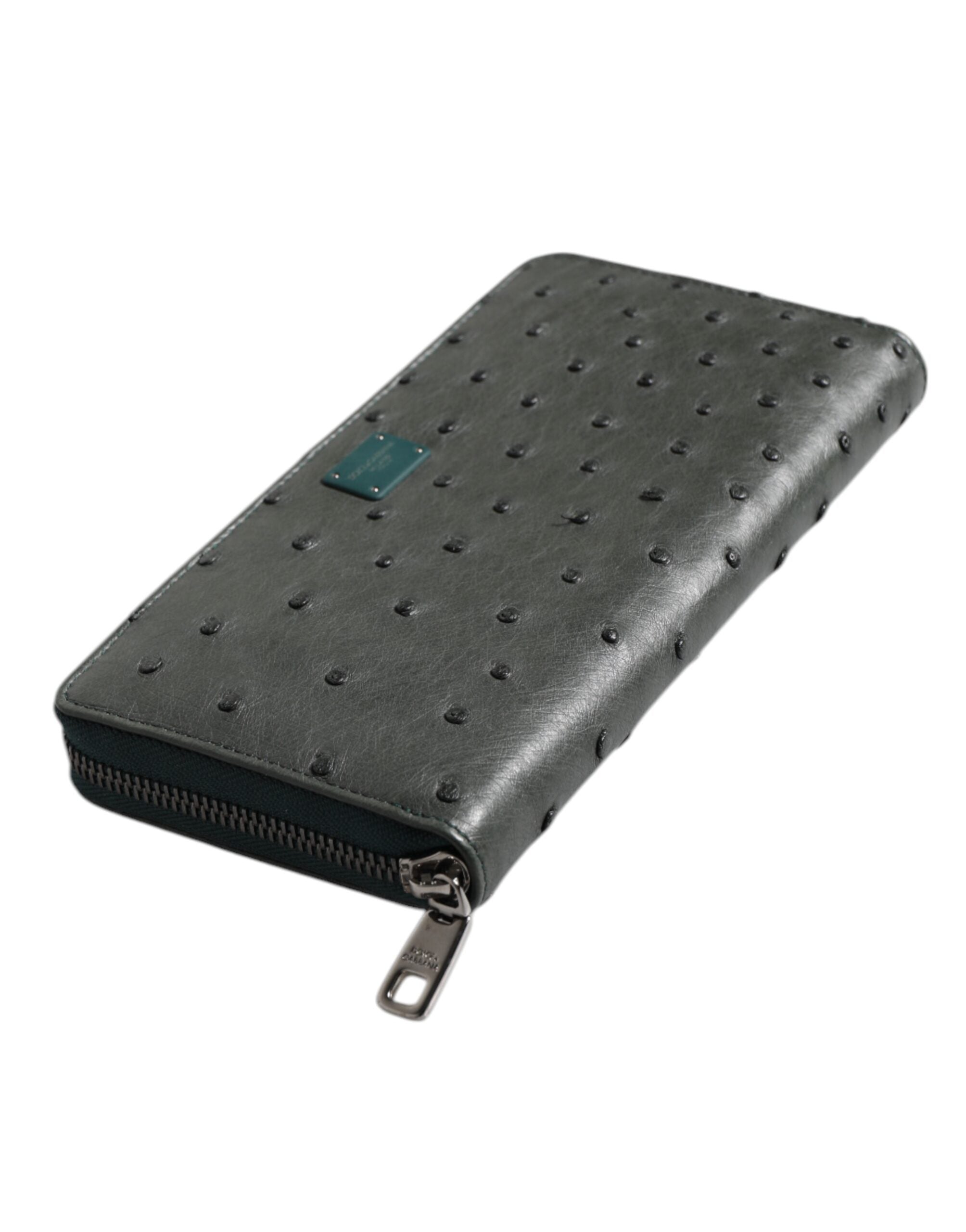 Dolce & Gabbana Green Ostrich Logo Plaque Zip Around Continental Wallet - ACCEXO