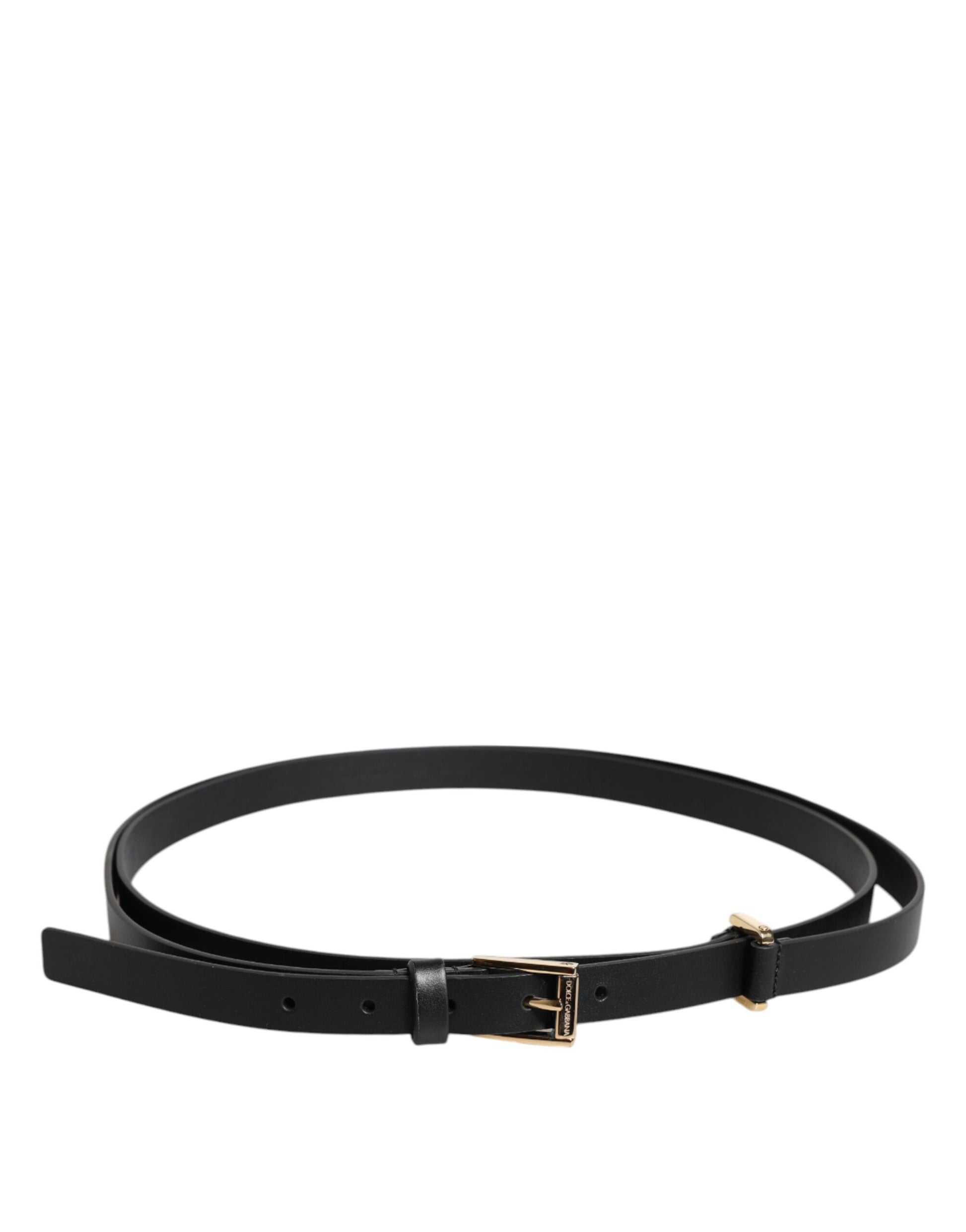 Dolce & Gabbana Black Calf Leather Gold Metal Buckle Belt - ACCEXO