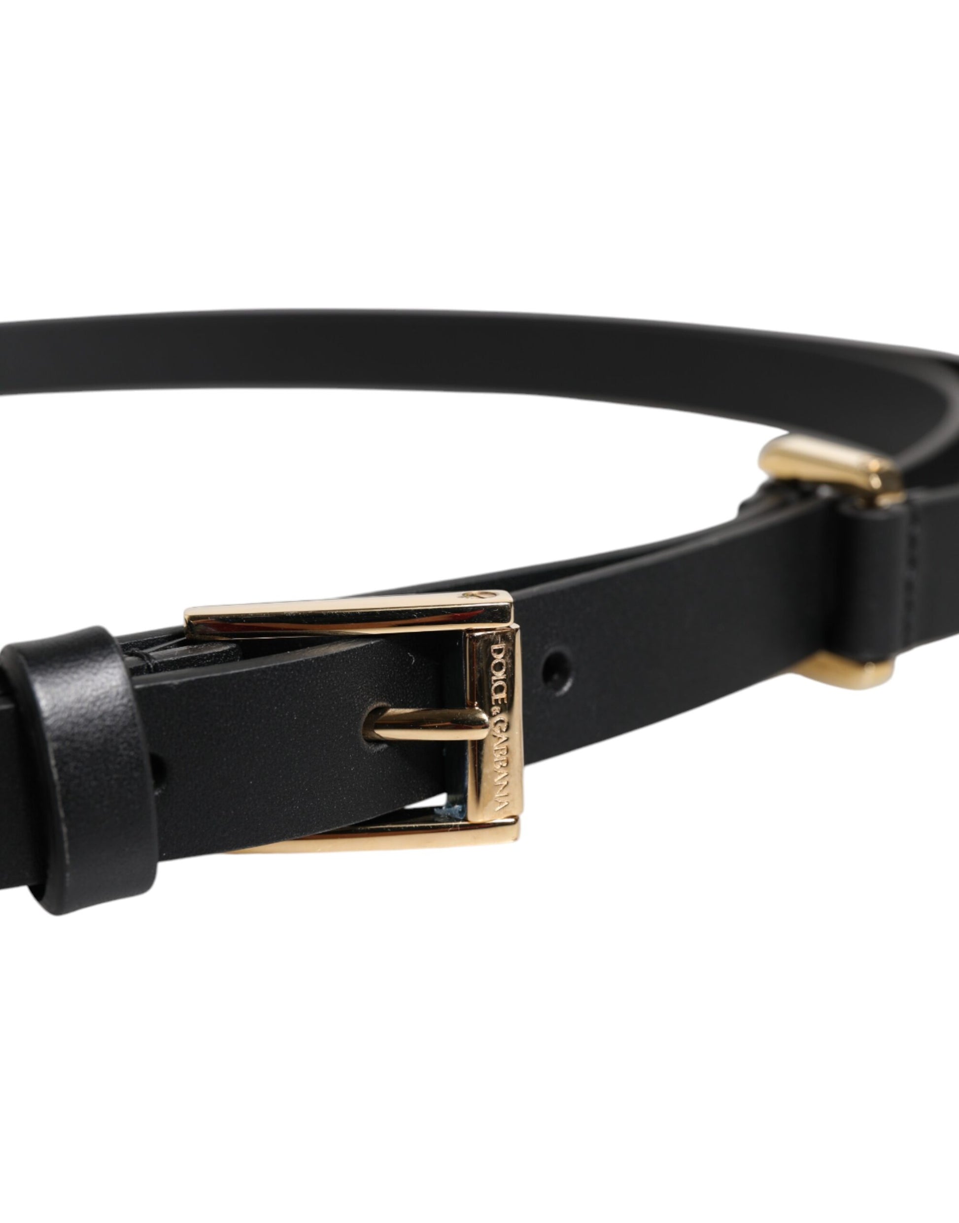Dolce & Gabbana Black Calf Leather Gold Metal Buckle Belt - ACCEXO
