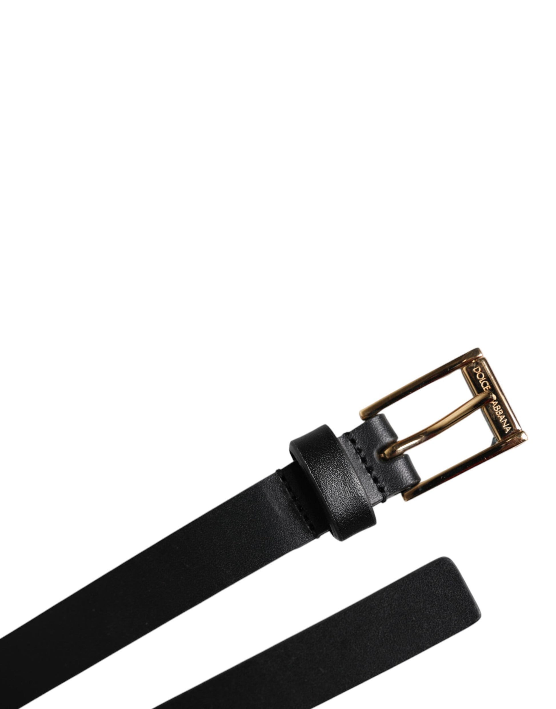Dolce & Gabbana Black Calf Leather Gold Metal Buckle Belt - ACCEXO