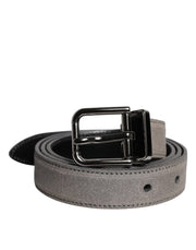 Dolce & Gabbana Gray Leather Silver Tone Metal Buckle Belt - ACCEXO
