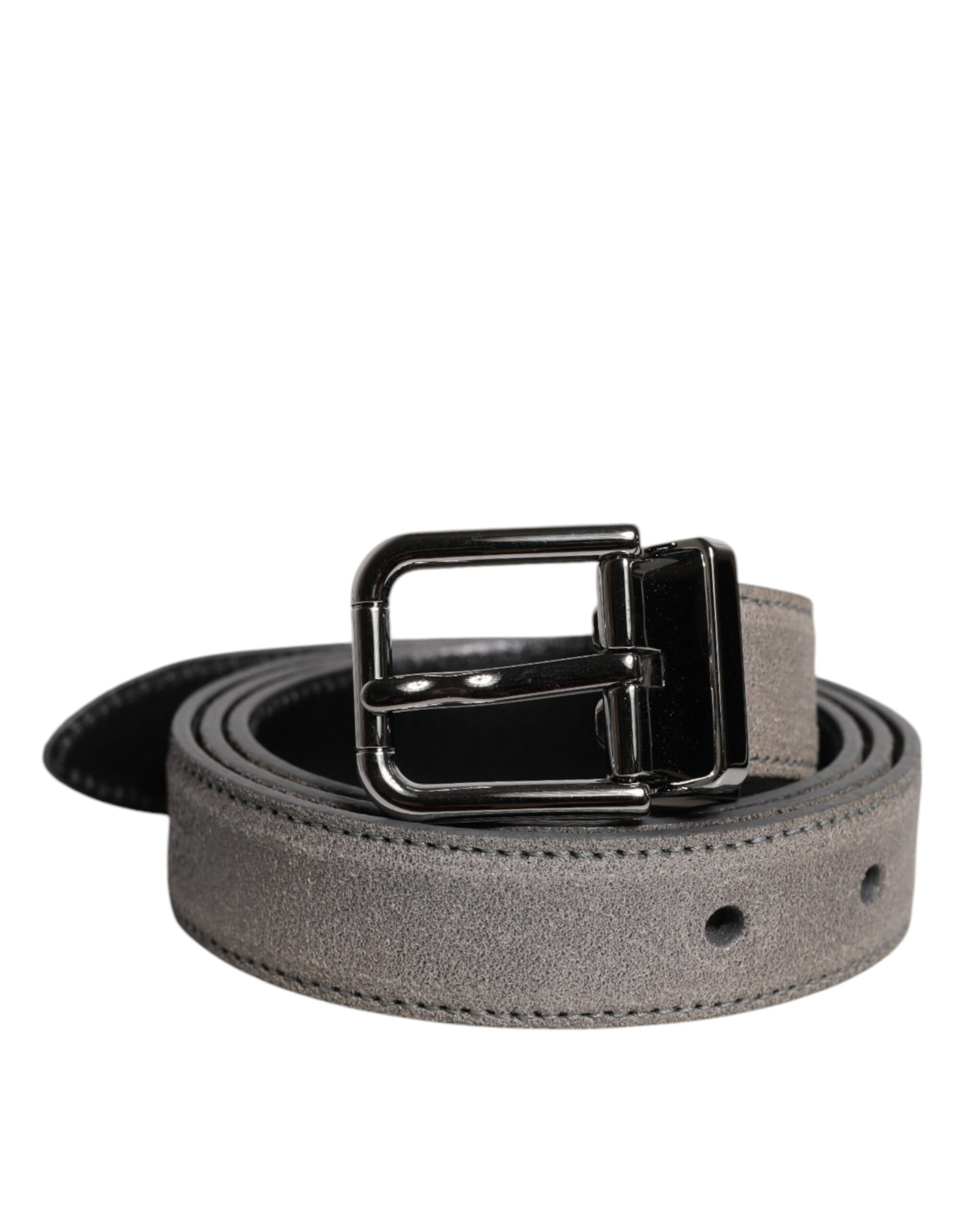 Dolce & Gabbana Gray Leather Silver Tone Metal Buckle Belt - ACCEXO