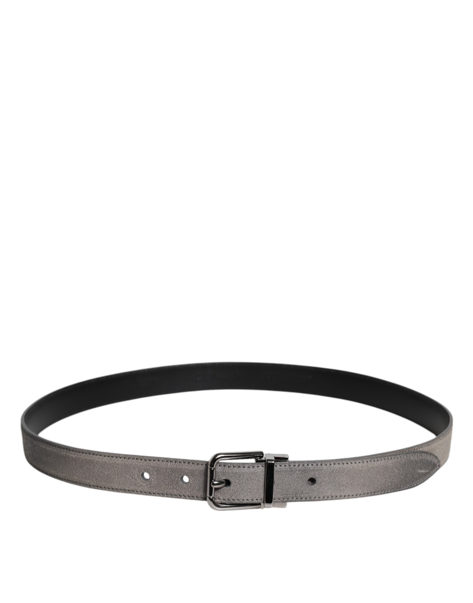 Dolce & Gabbana Gray Leather Silver Tone Metal Buckle Belt - ACCEXO