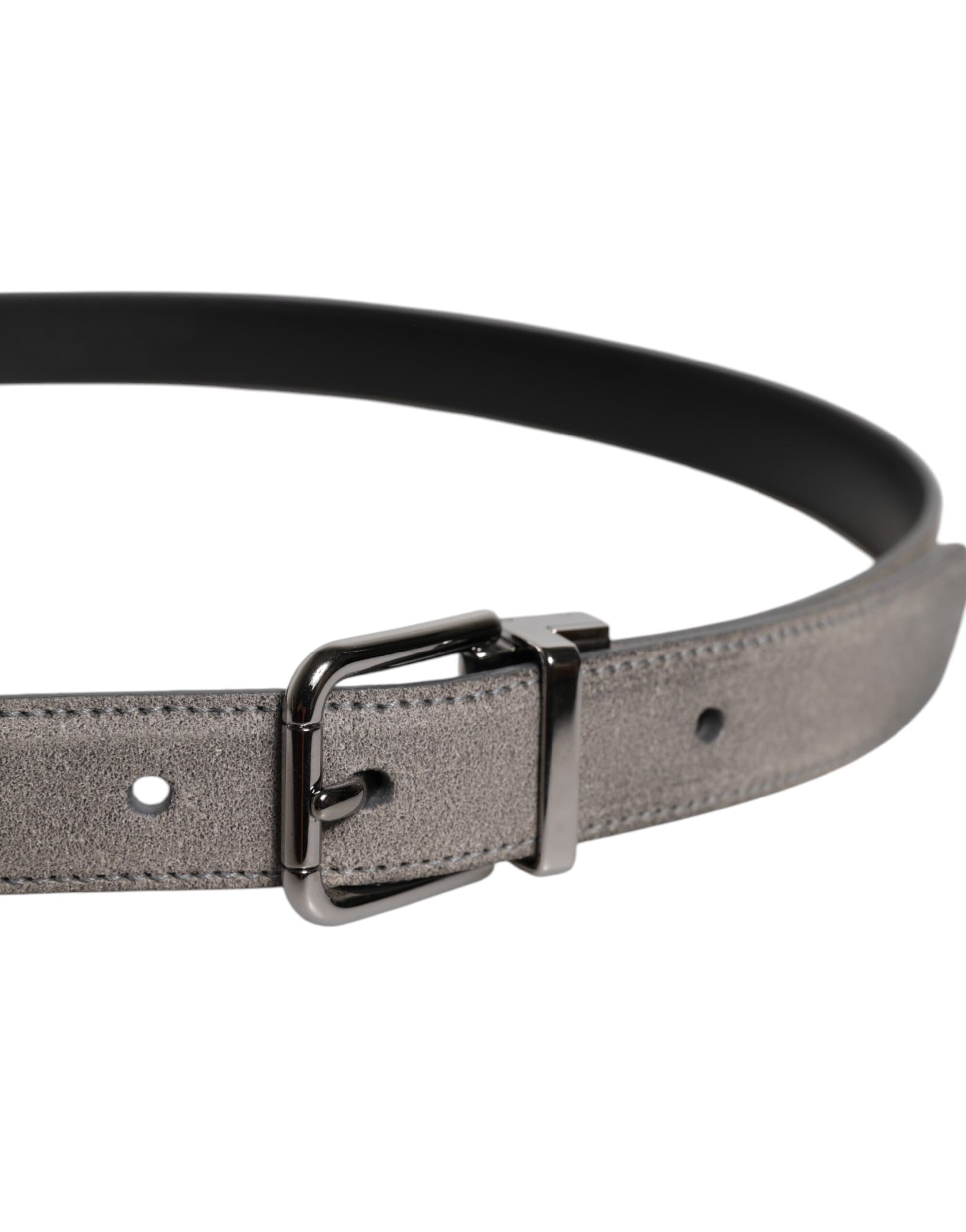 Dolce & Gabbana Gray Leather Silver Tone Metal Buckle Belt - ACCEXO