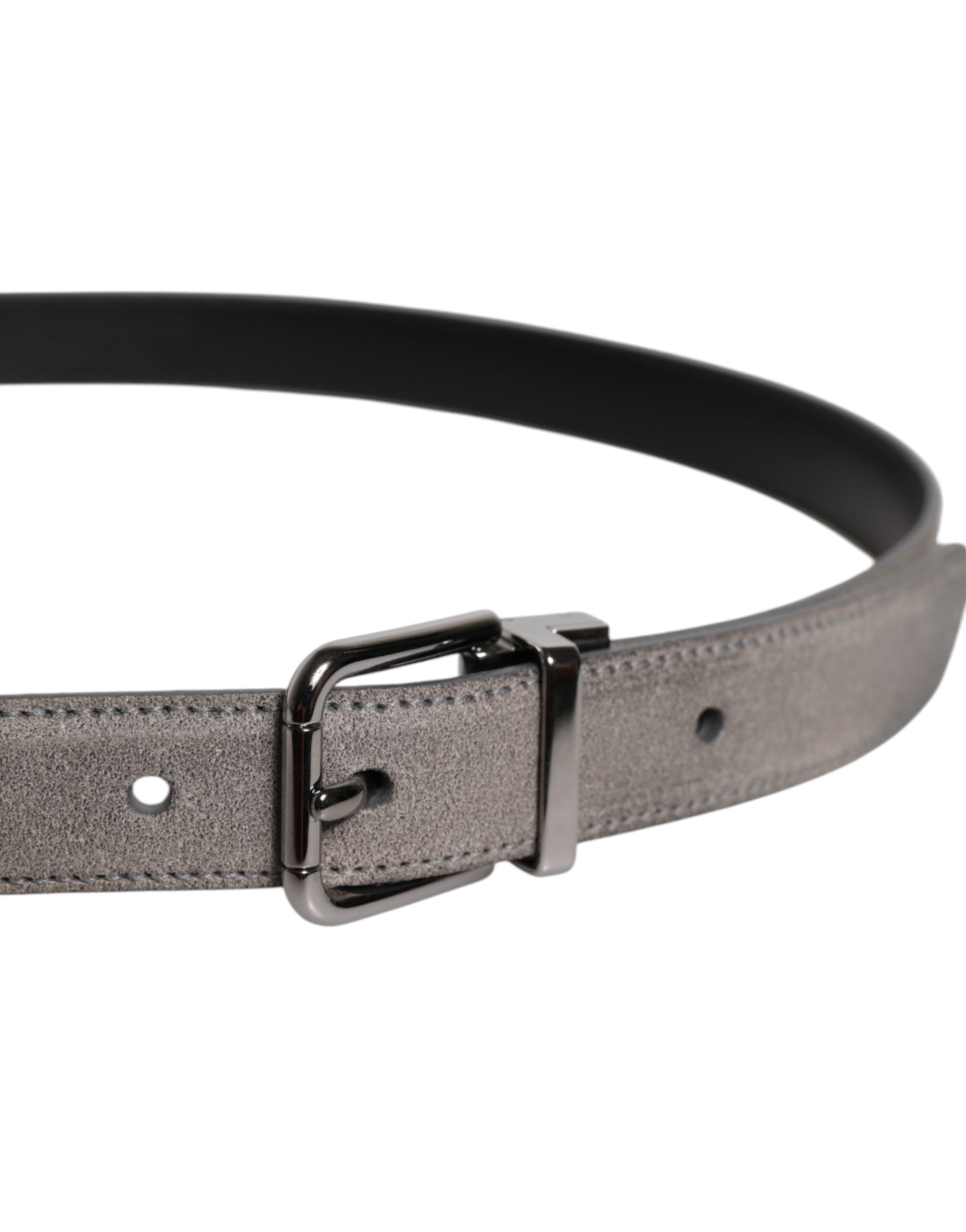 Dolce & Gabbana Gray Leather Silver Tone Metal Buckle Belt - ACCEXO