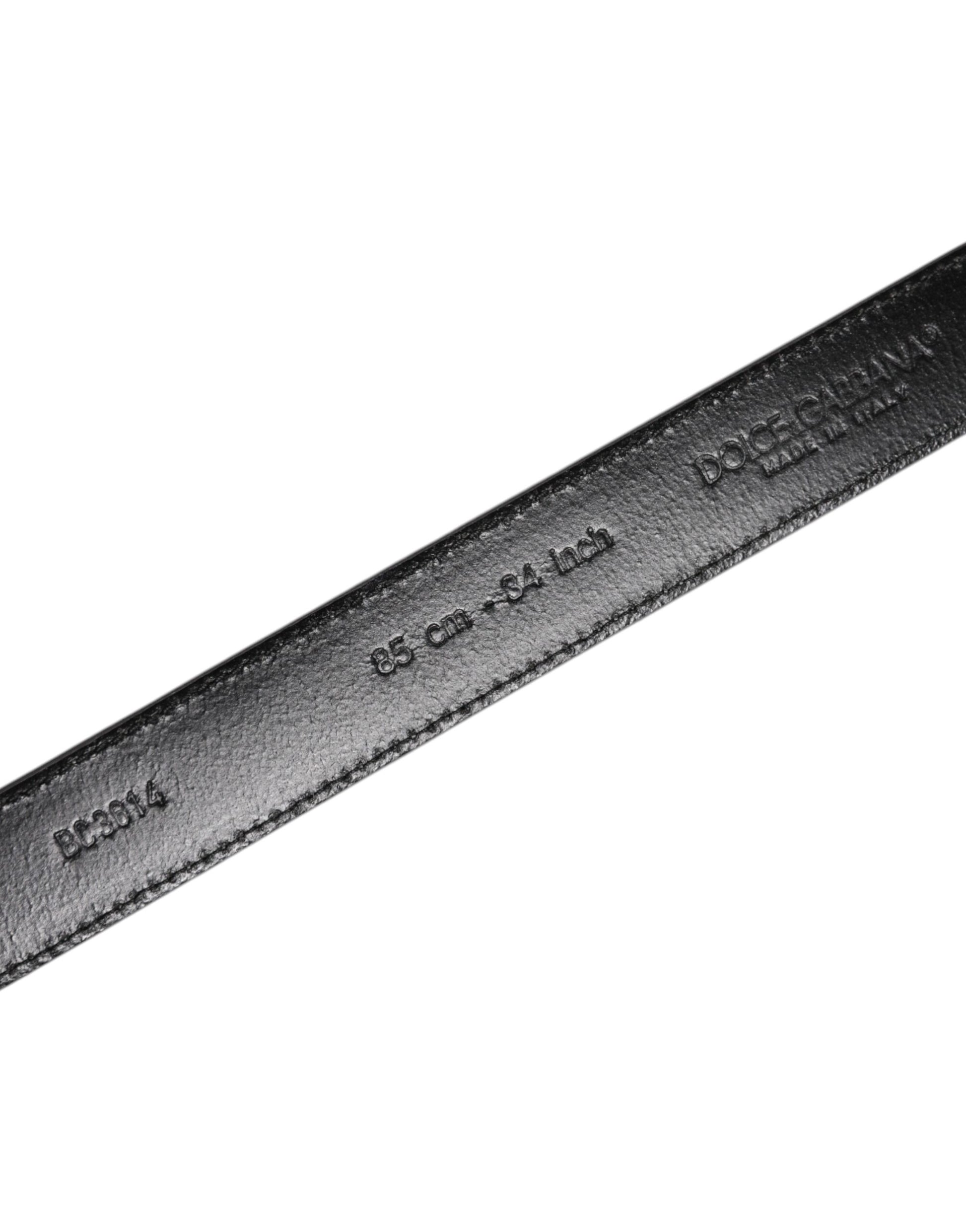 Dolce & Gabbana Gray Leather Silver Tone Metal Buckle Belt - ACCEXO