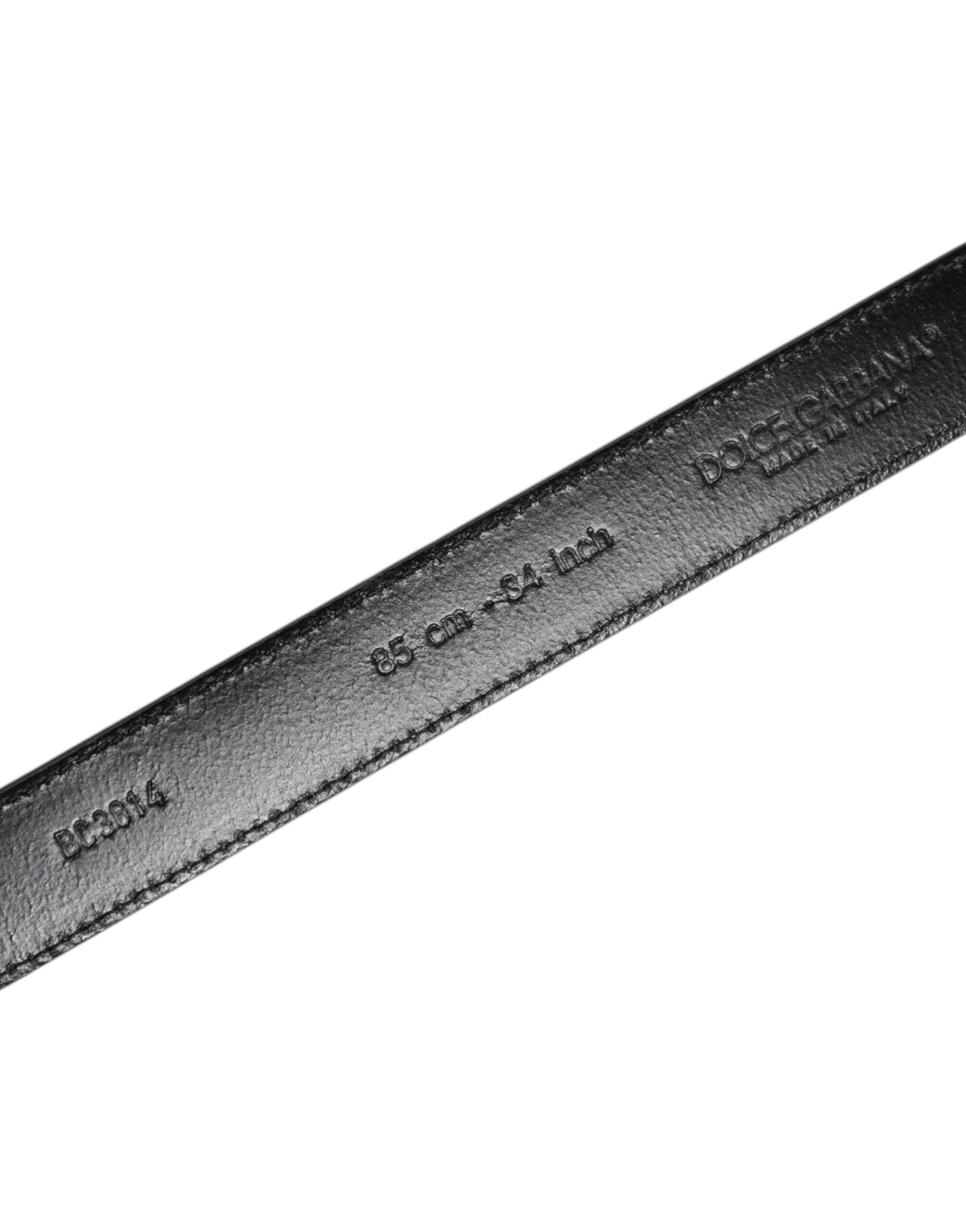 Dolce & Gabbana Gray Leather Silver Tone Metal Buckle Belt - ACCEXO