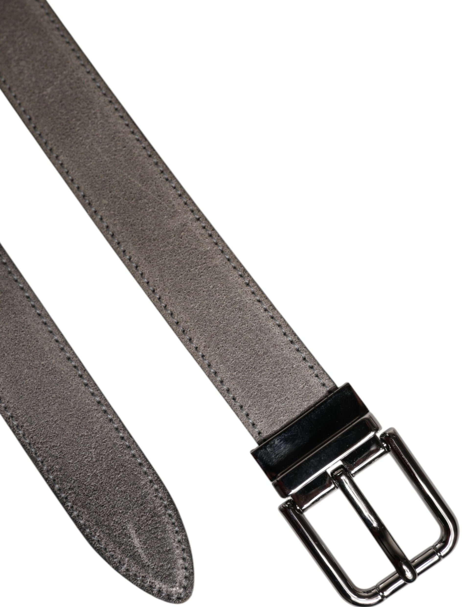 Dolce & Gabbana Gray Leather Silver Tone Metal Buckle Belt - ACCEXO