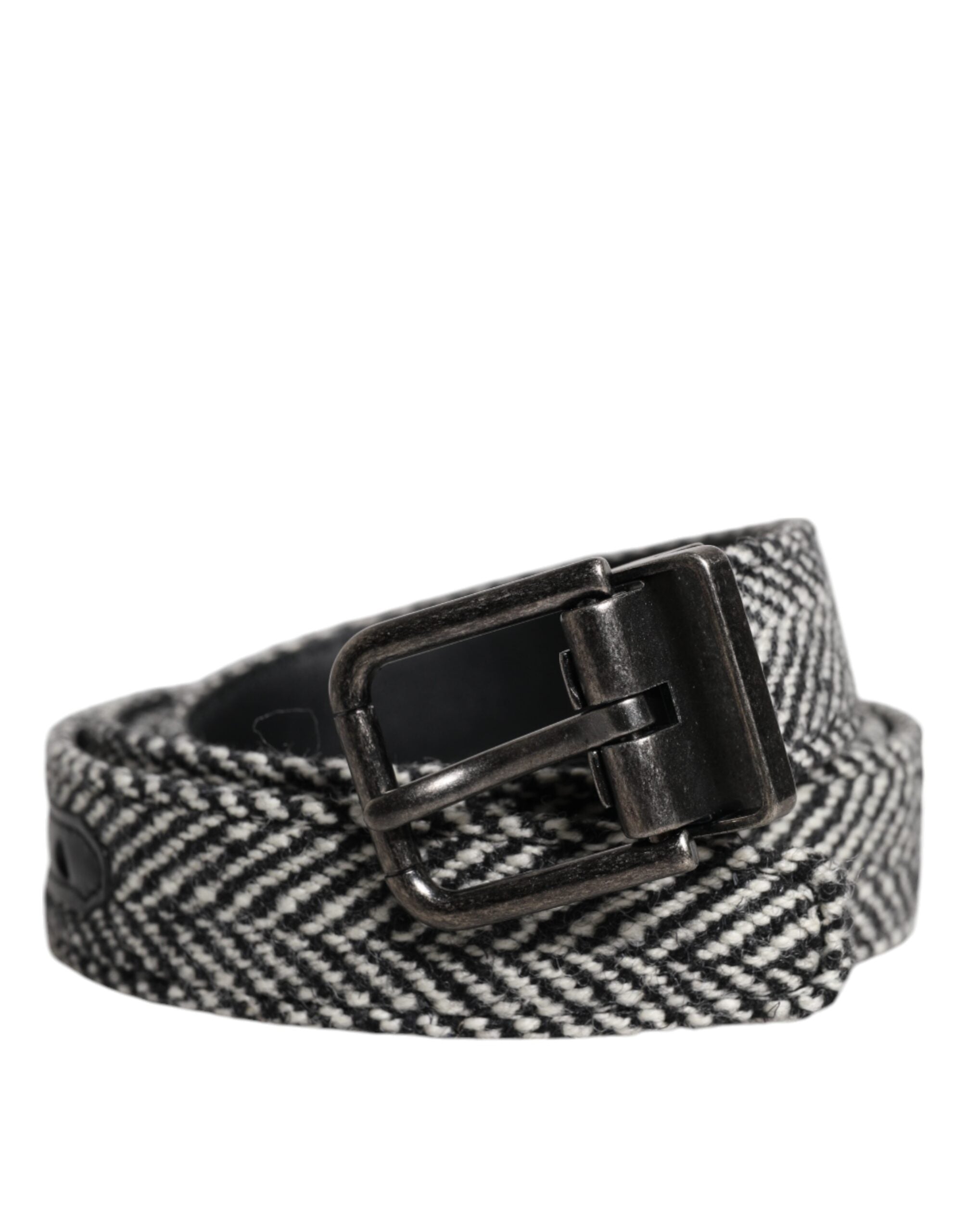 Dolce & Gabbana Black White Silver Tone Metal Buckle Belt for Men