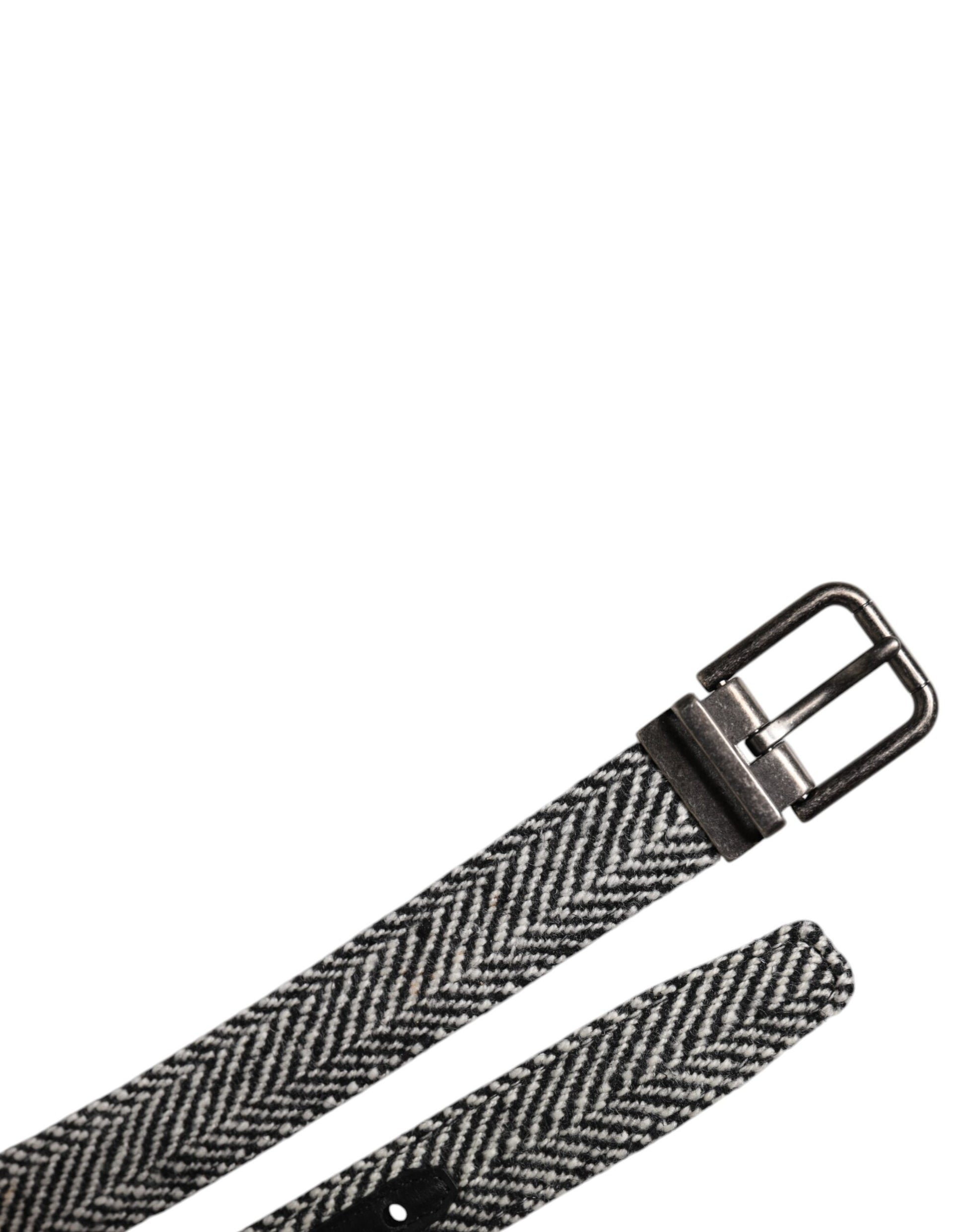 Dolce & Gabbana Black White Silver Tone Metal Buckle Belt - ACCEXO