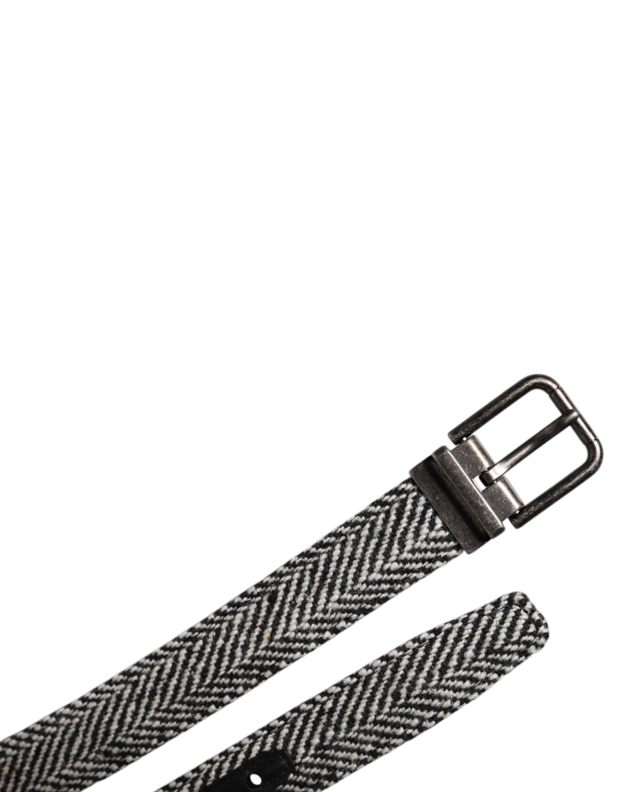 Dolce & Gabbana Black White Silver Tone Metal Buckle Belt - ACCEXO