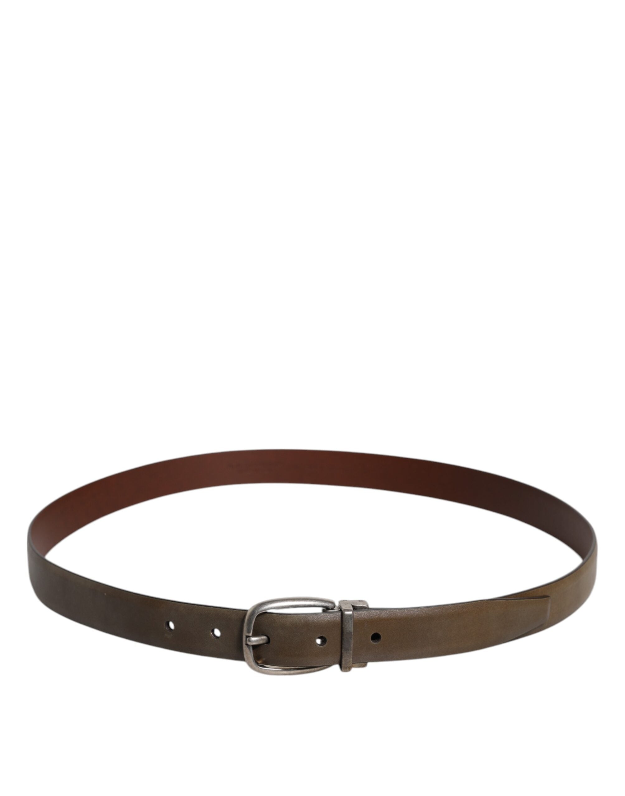 Dolce & Gabbana Brown Leather Classic Metal Logo Buckle Belt - ACCEXO