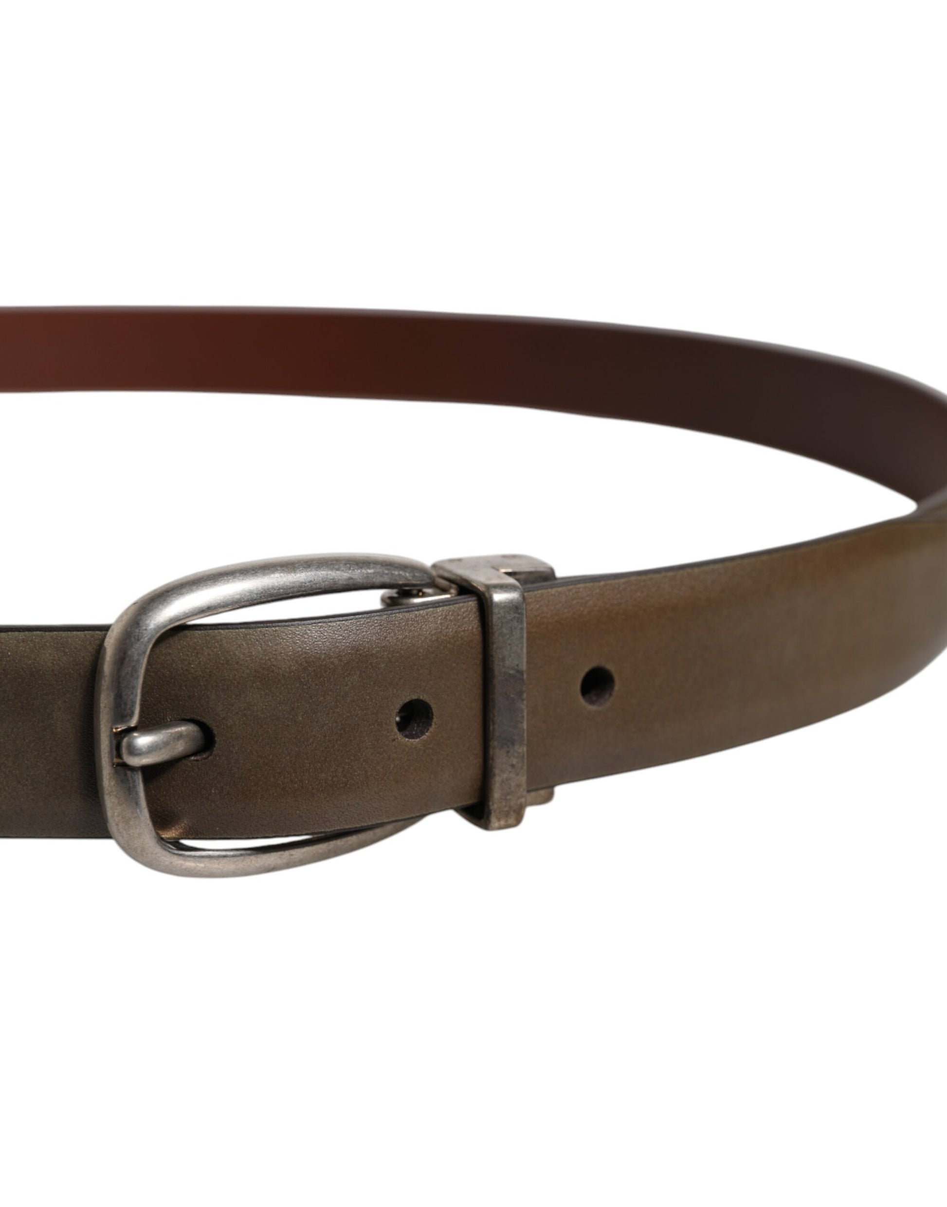 Dolce & Gabbana Brown Leather Classic Metal Logo Buckle Belt - ACCEXO