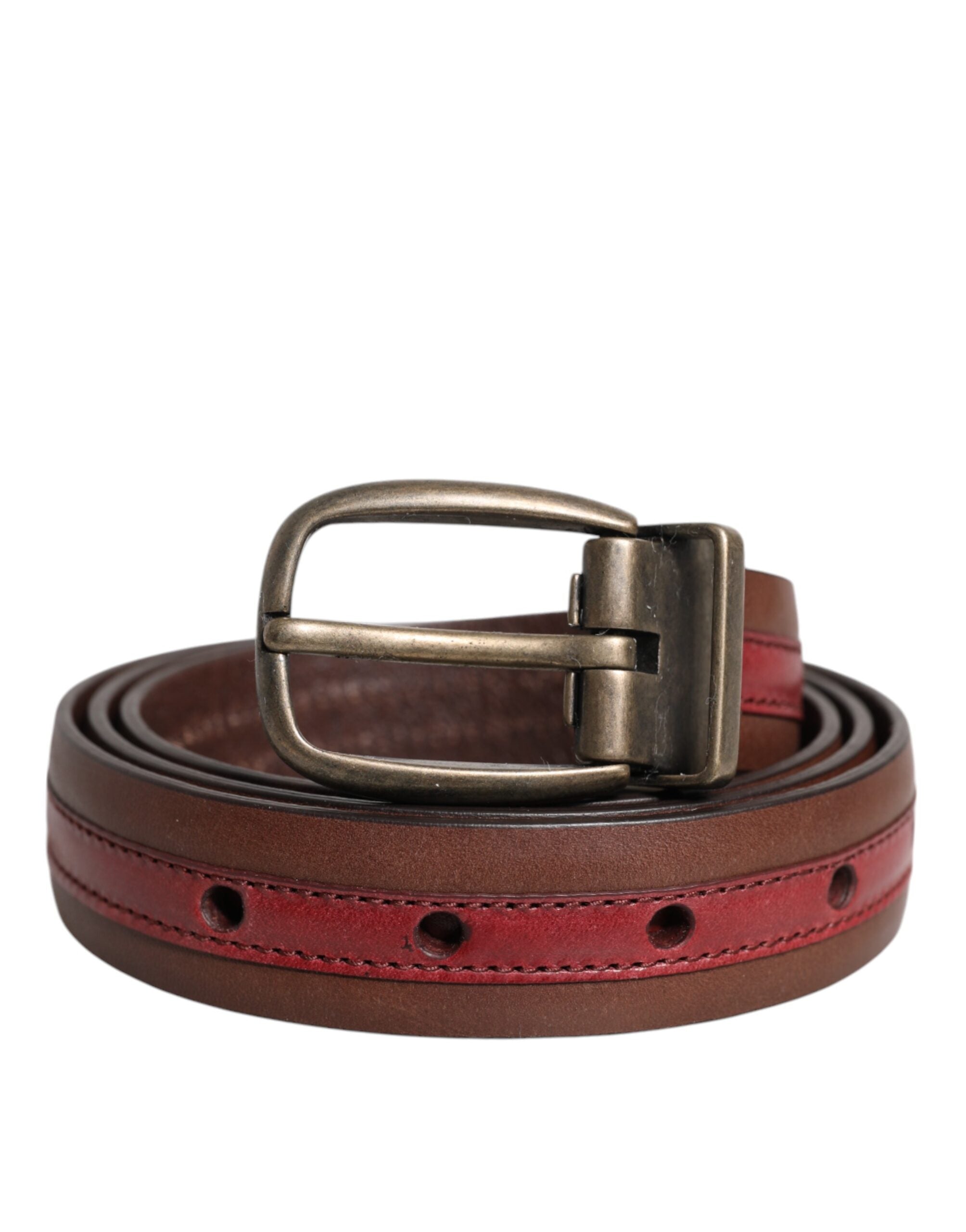 Dolce & Gabbana Burgundy Leather Metal Logo Buckle Belt for Men