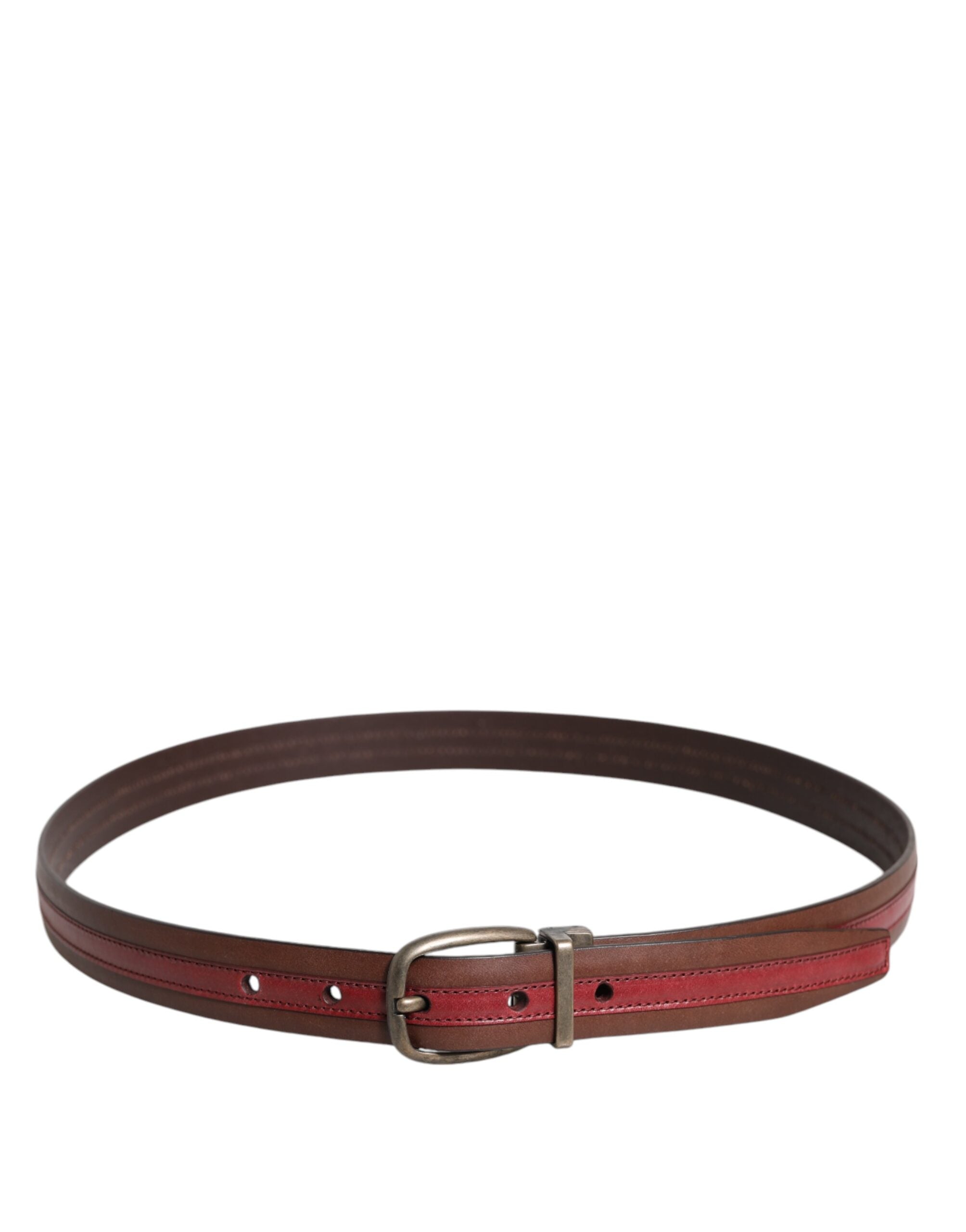 Dolce & Gabbana Burgundy Leather Metal Logo Buckle Belt - ACCEXO
