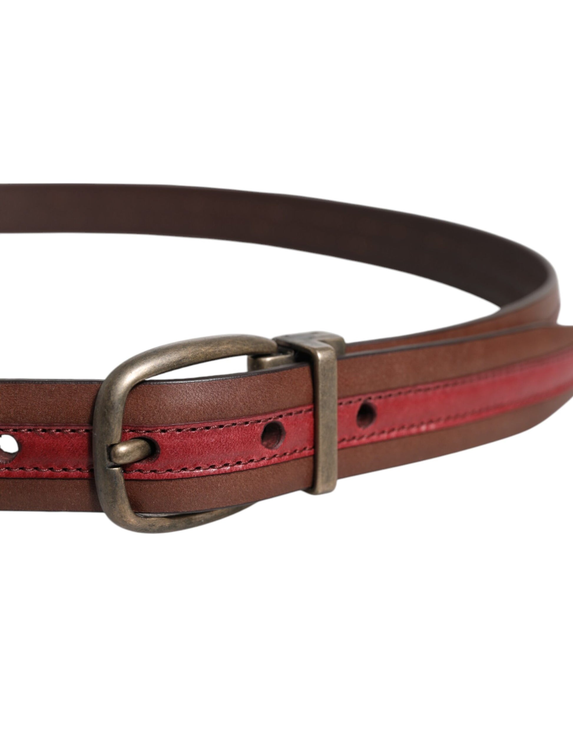 Dolce & Gabbana Burgundy Leather Metal Logo Buckle Belt - ACCEXO