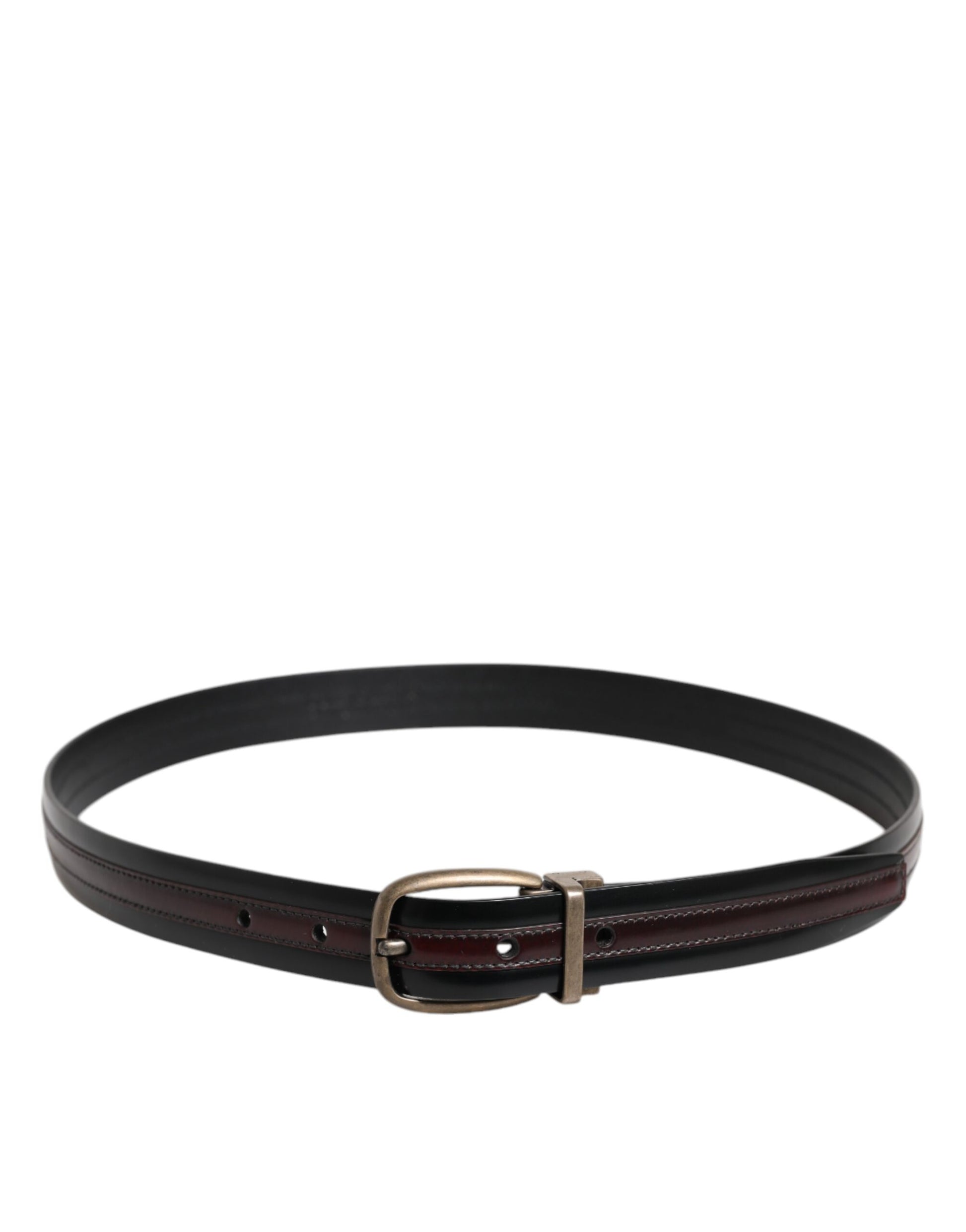 Dolce & Gabbana Black Burgundy Calfskin Metal Logo Buckle Belt - ACCEXO