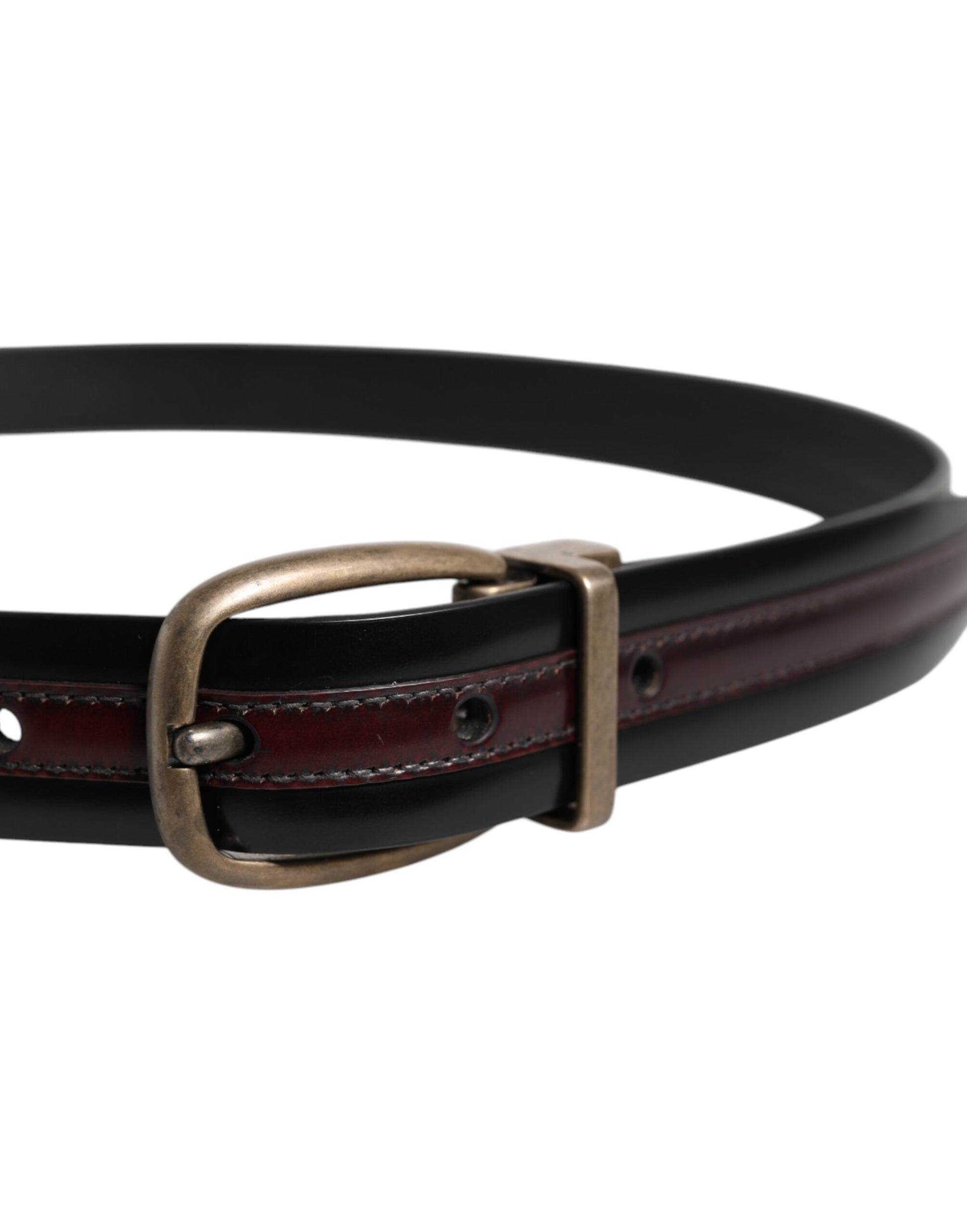 Dolce & Gabbana Black Burgundy Calfskin Metal Logo Buckle Belt - ACCEXO