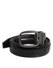 Dolce & Gabbana Black Brown Leather Classic Metal Buckle Belt for Men