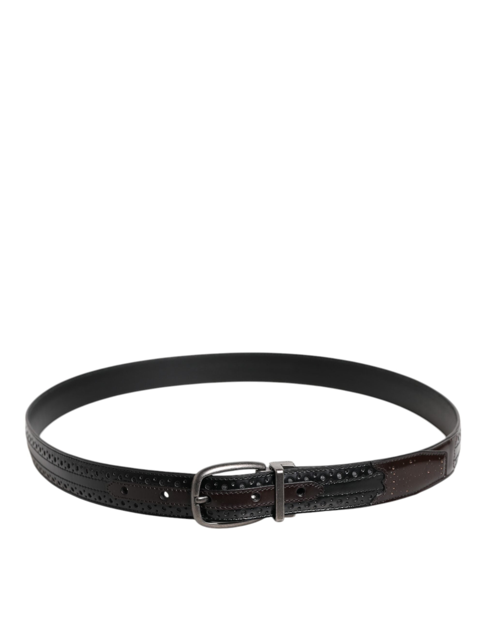 Dolce & Gabbana Black Brown Leather Classic Metal Buckle Belt - ACCEXO