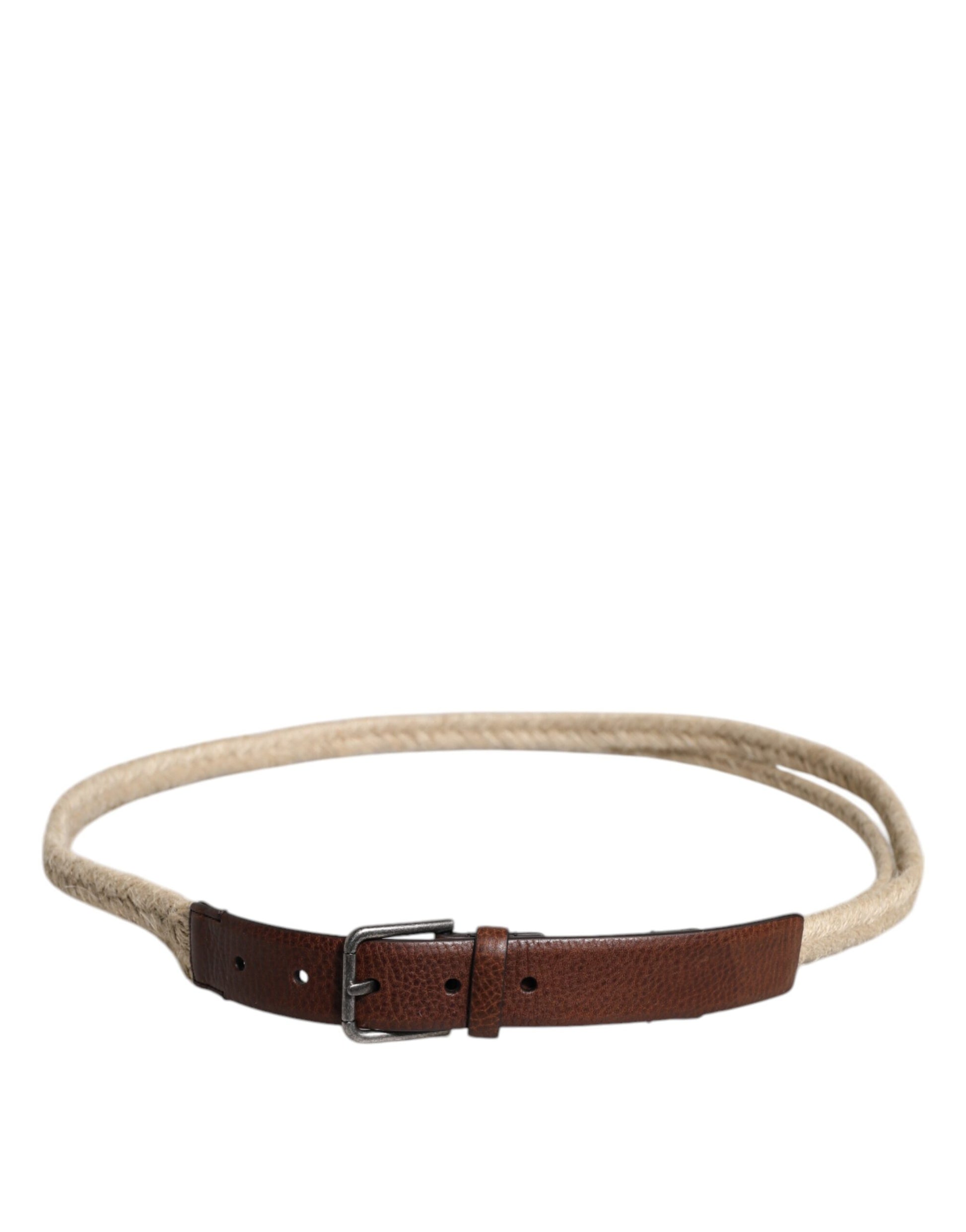 Dolce & Gabbana Brown Jute Leather Woven Metal Buckle Belt - ACCEXO