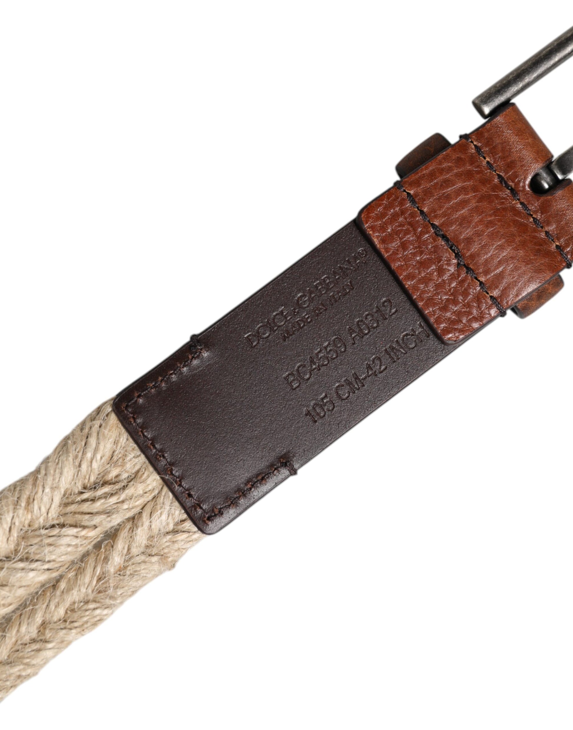 Dolce & Gabbana Brown Jute Leather Woven Metal Buckle Belt - ACCEXO