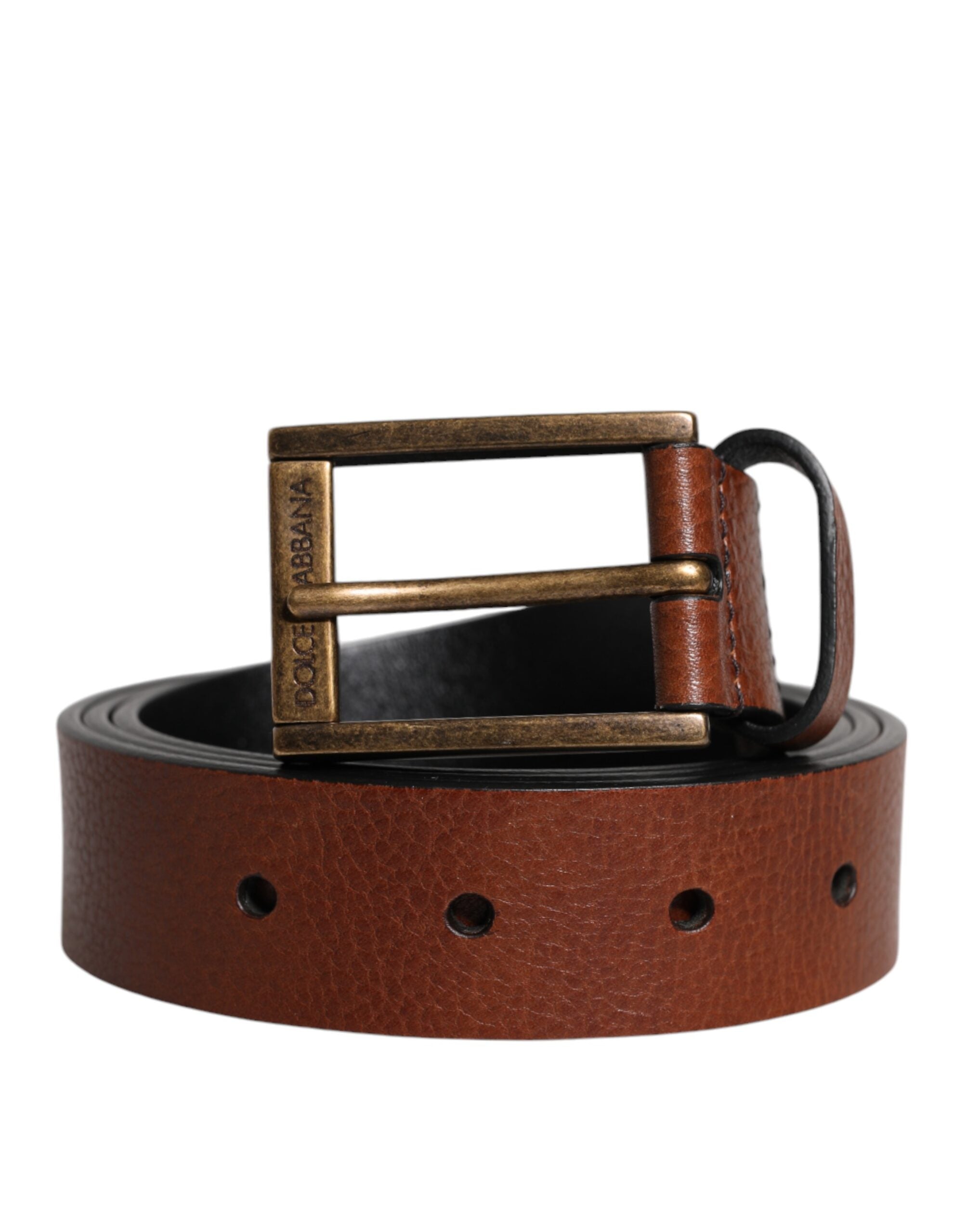 Dolce & Gabbana Brown Calf Leather Classic Metal Buckle Belt for Men