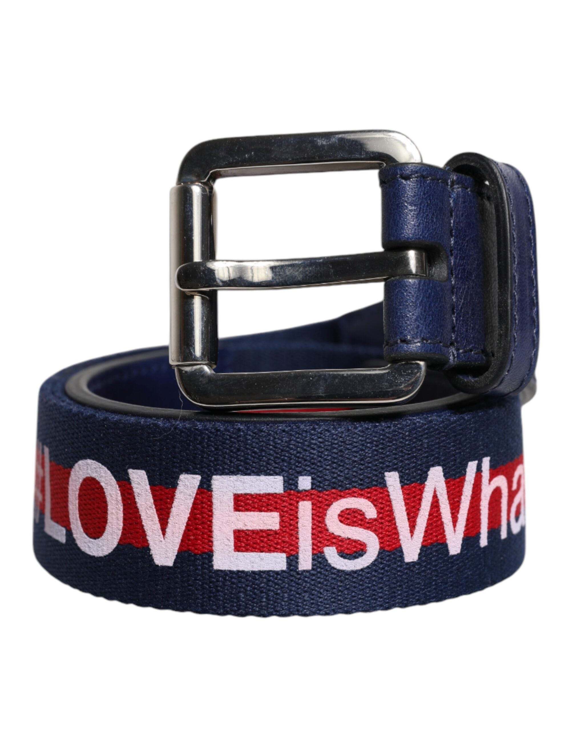 Dolce & Gabbana Blue Cotton Leather Printed Metal Buckle Belt for Men