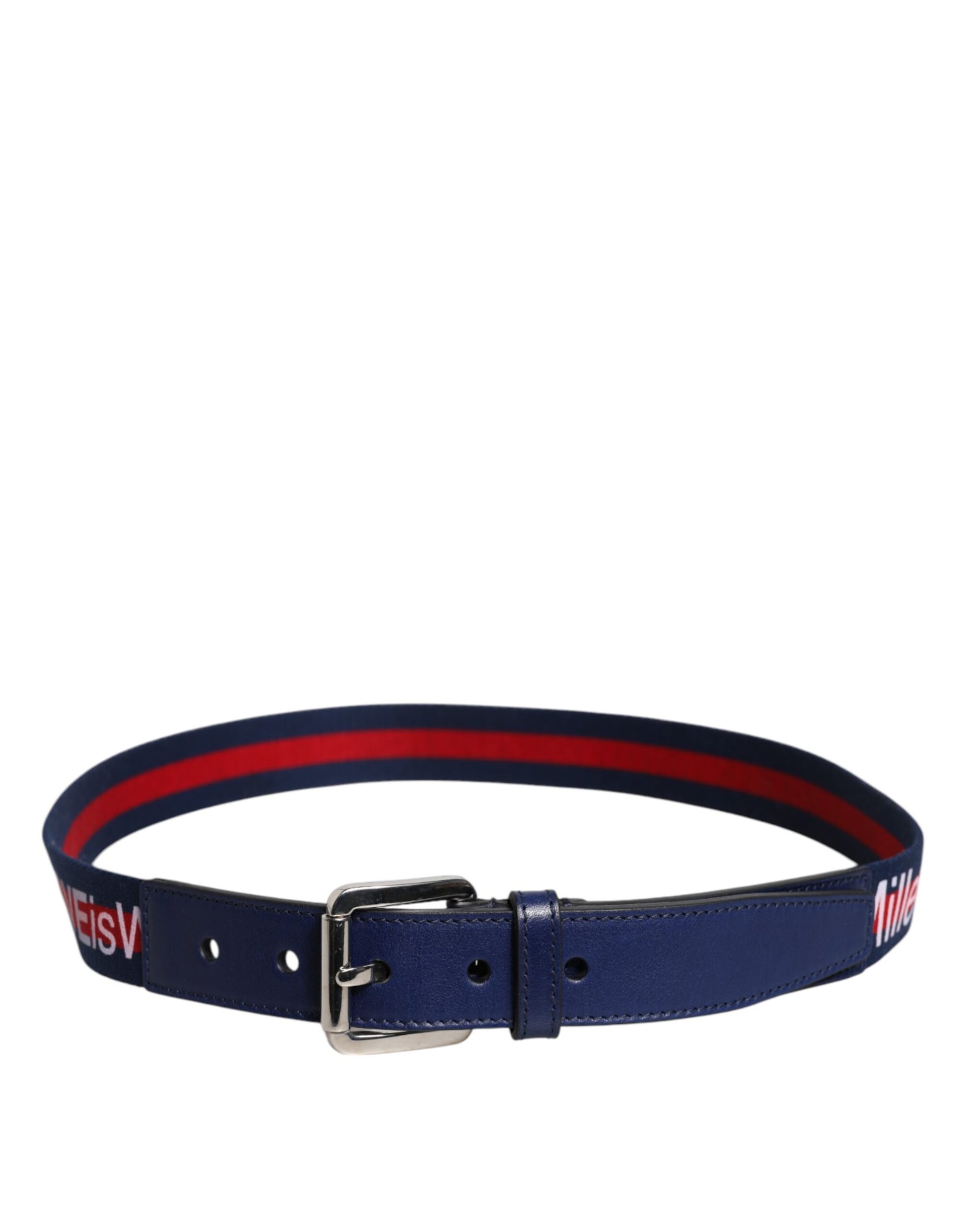 Dolce & Gabbana Blue Cotton Leather Printed Metal Buckle Belt - ACCEXO